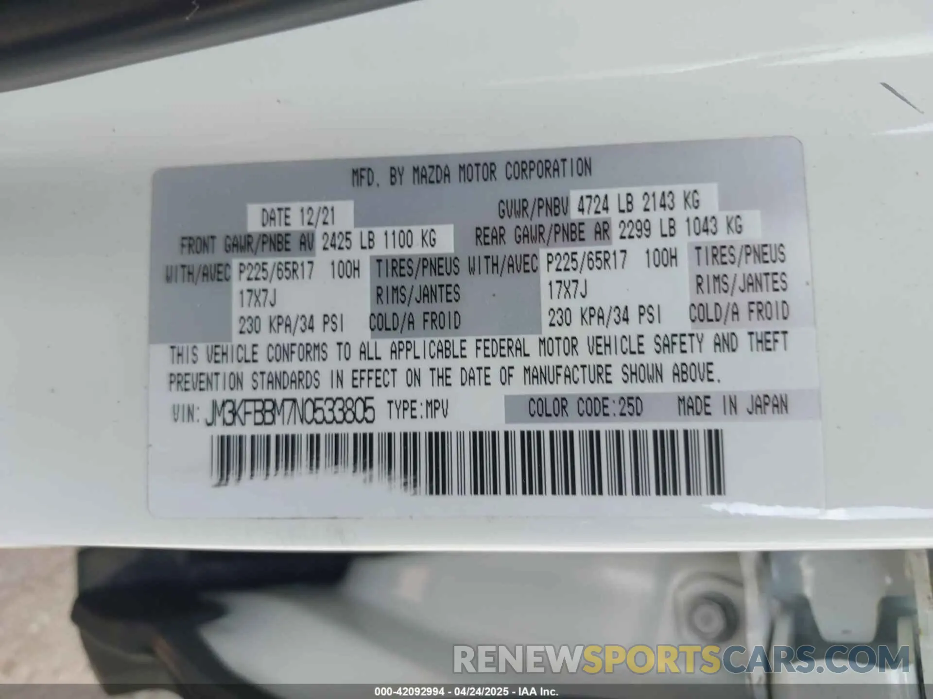 9 Photograph of a damaged car JM3KFBBM7N0533805 MAZDA CX-5 2022