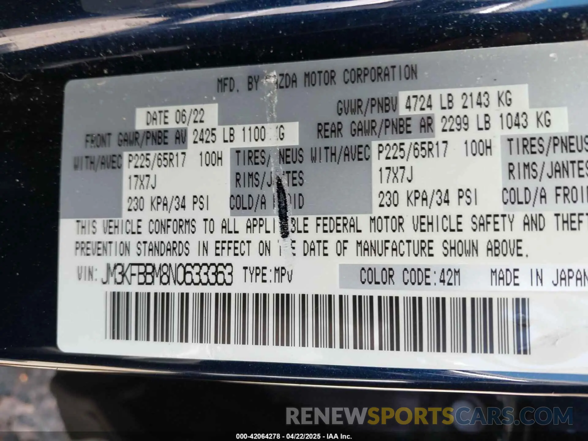 9 Photograph of a damaged car JM3KFBBM8N0633363 MAZDA CX-5 2022