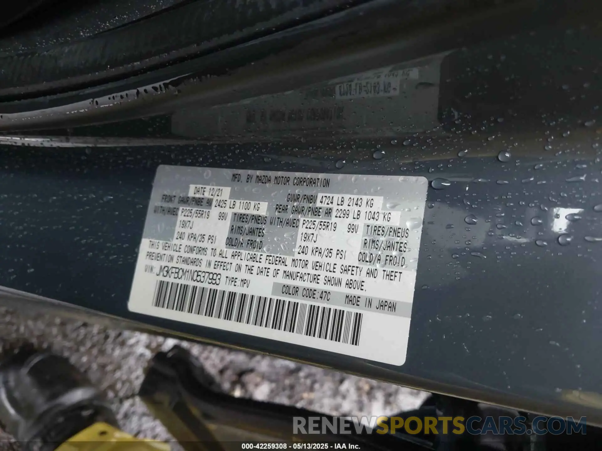 9 Photograph of a damaged car JM3KFBCM1N0537993 MAZDA CX-5 2022