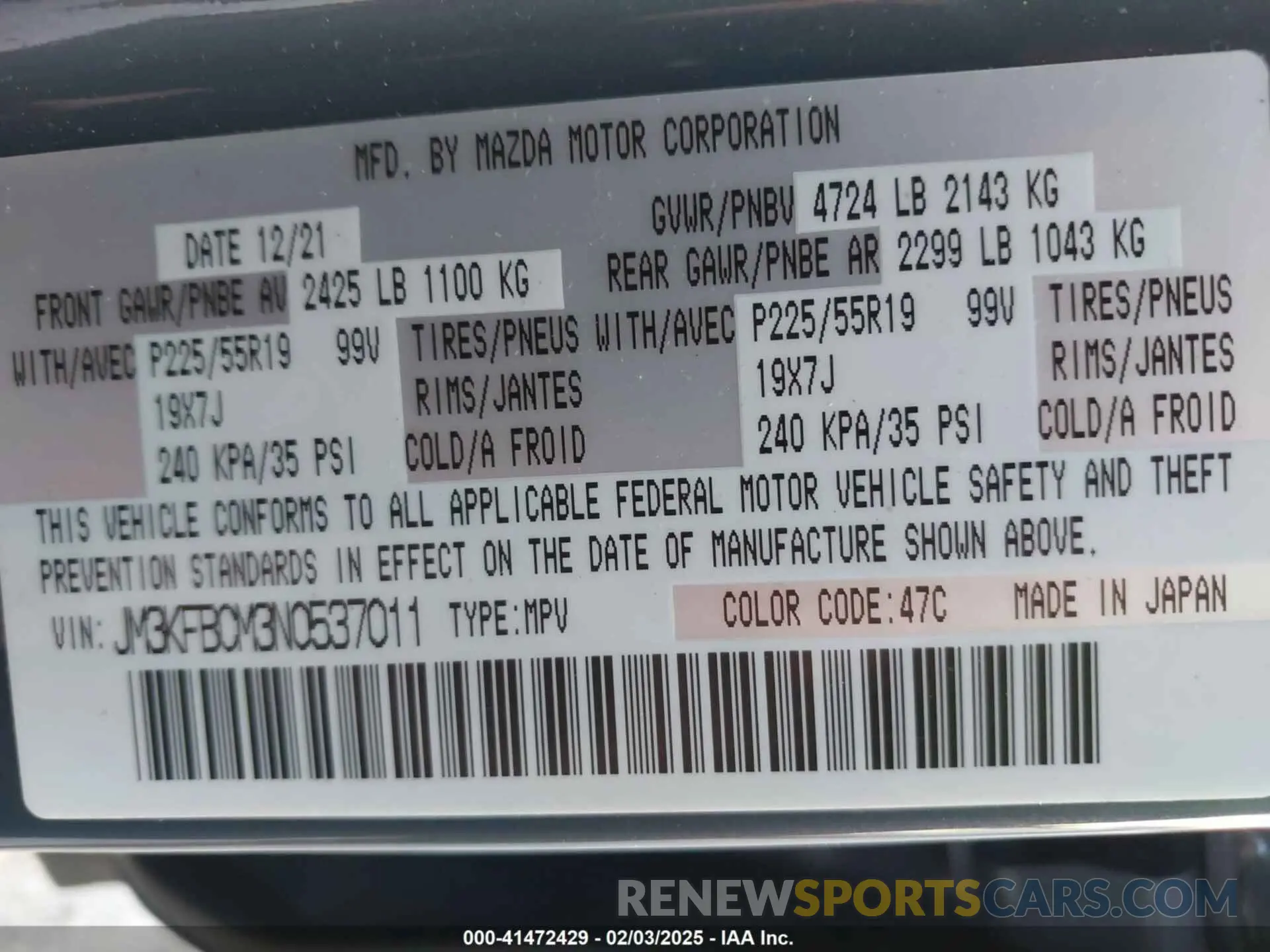 9 Photograph of a damaged car JM3KFBCM3N0537011 MAZDA CX-5 2022