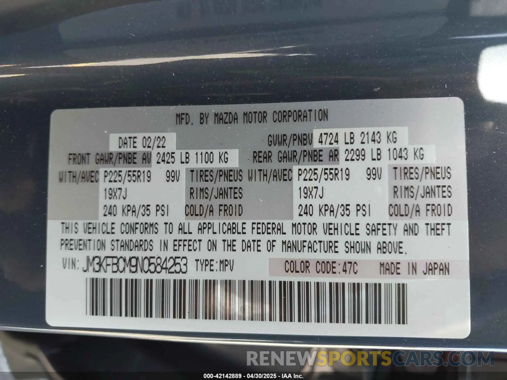 9 Photograph of a damaged car JM3KFBCM9N0584253 MAZDA CX-5 2022