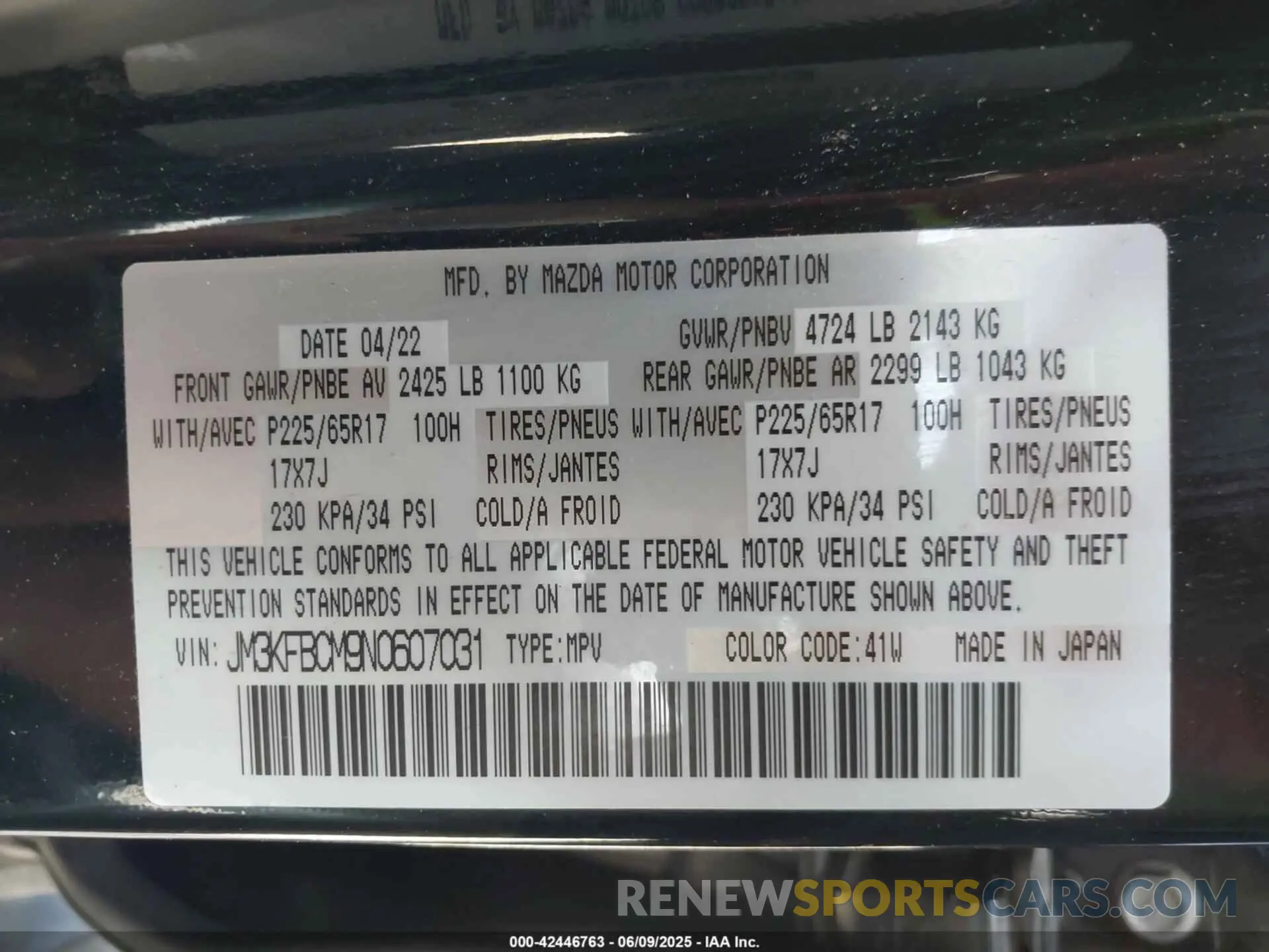 9 Photograph of a damaged car JM3KFBCM9N0607031 MAZDA CX-5 2022