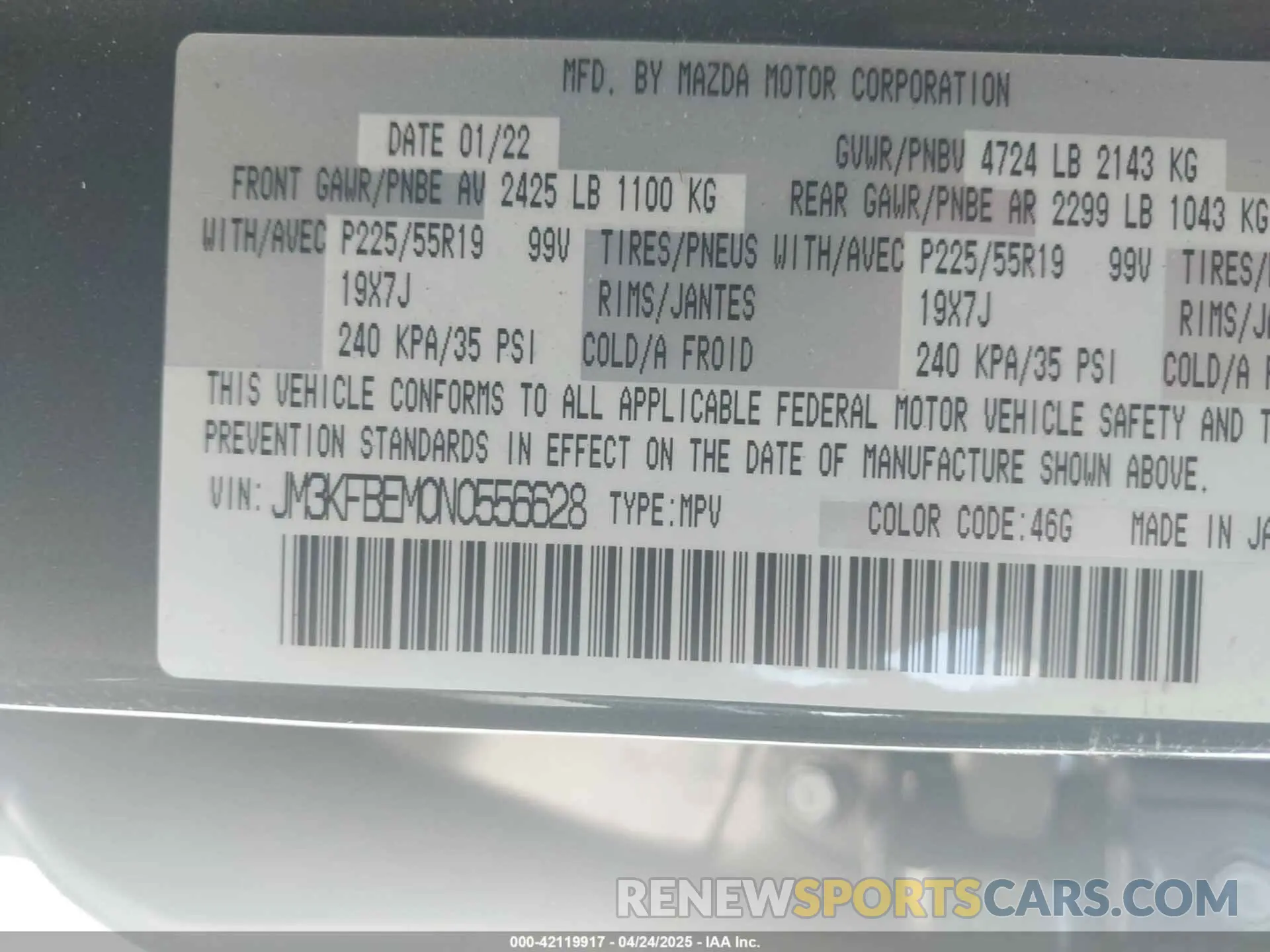 9 Photograph of a damaged car JM3KFBEM0N0556628 MAZDA CX-5 2022