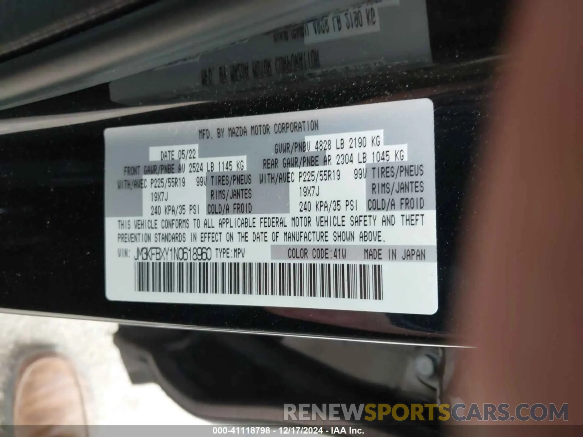 9 Photograph of a damaged car JM3KFBXY1N0618960 MAZDA CX-5 2022
