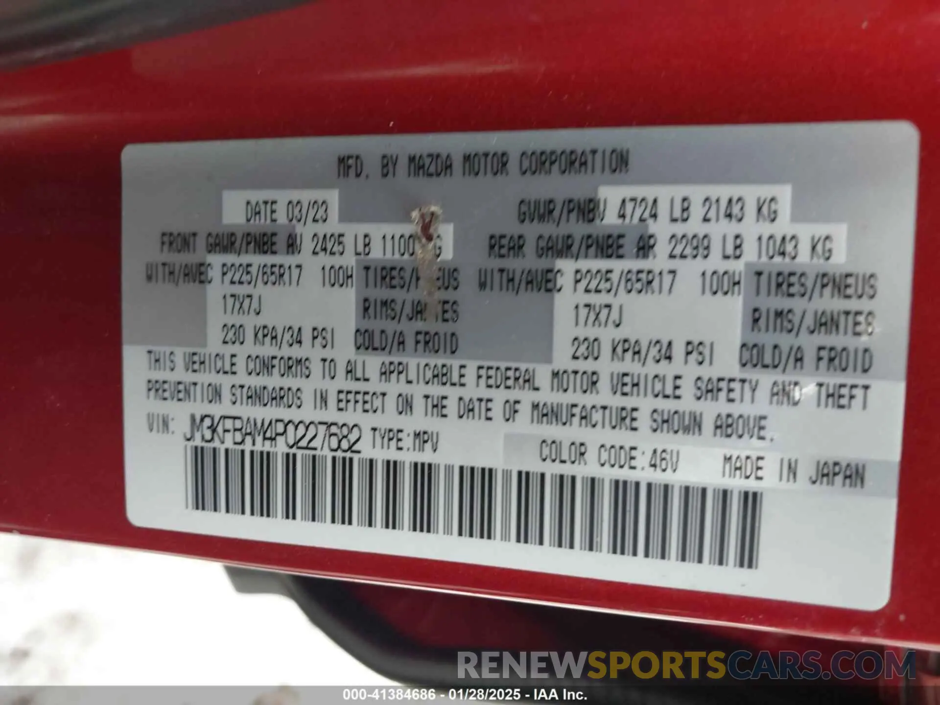 9 Photograph of a damaged car JM3KFBAM4P0227682 MAZDA CX-5 2023