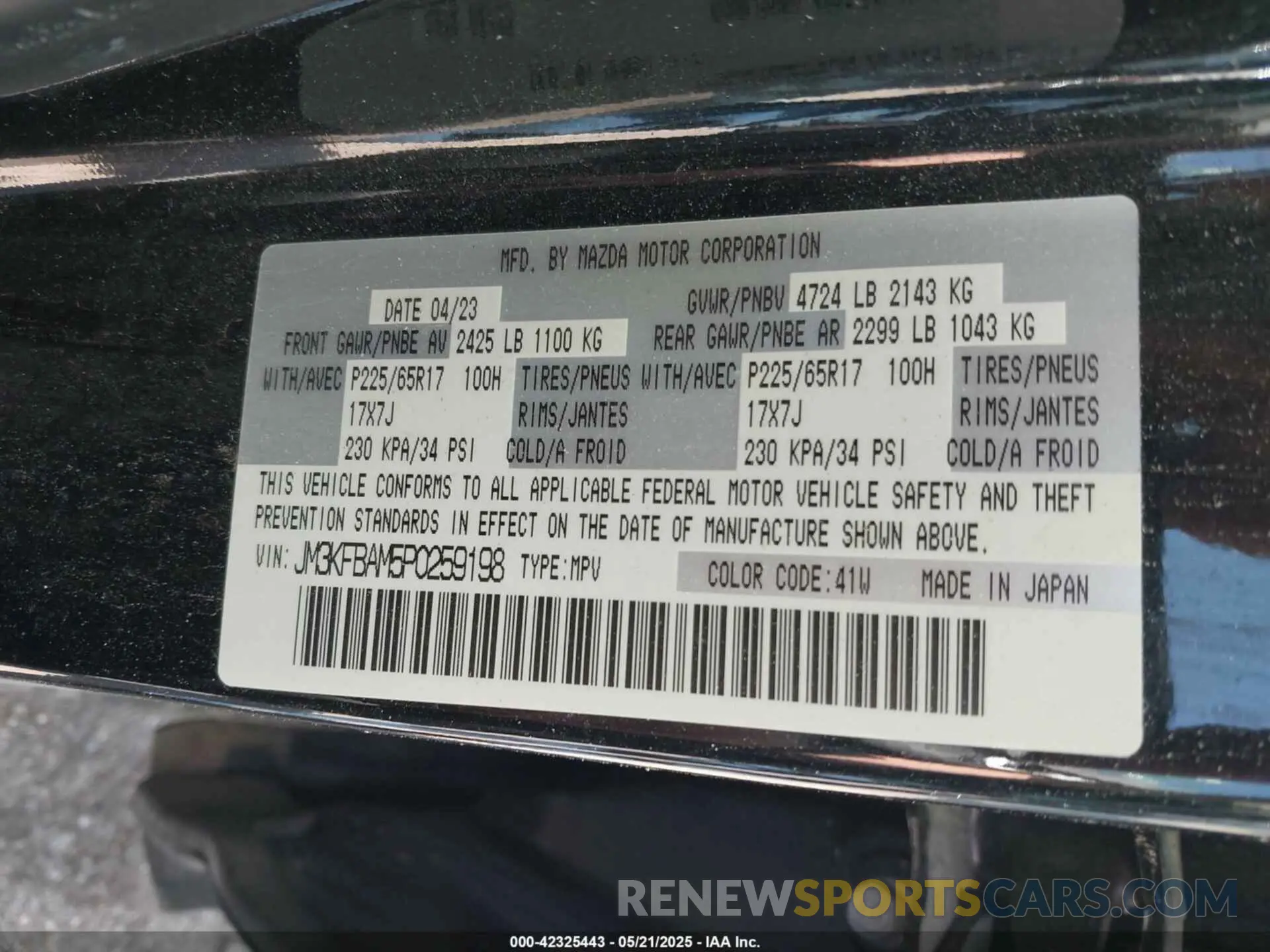 9 Photograph of a damaged car JM3KFBAM5P0259198 MAZDA CX-5 2023