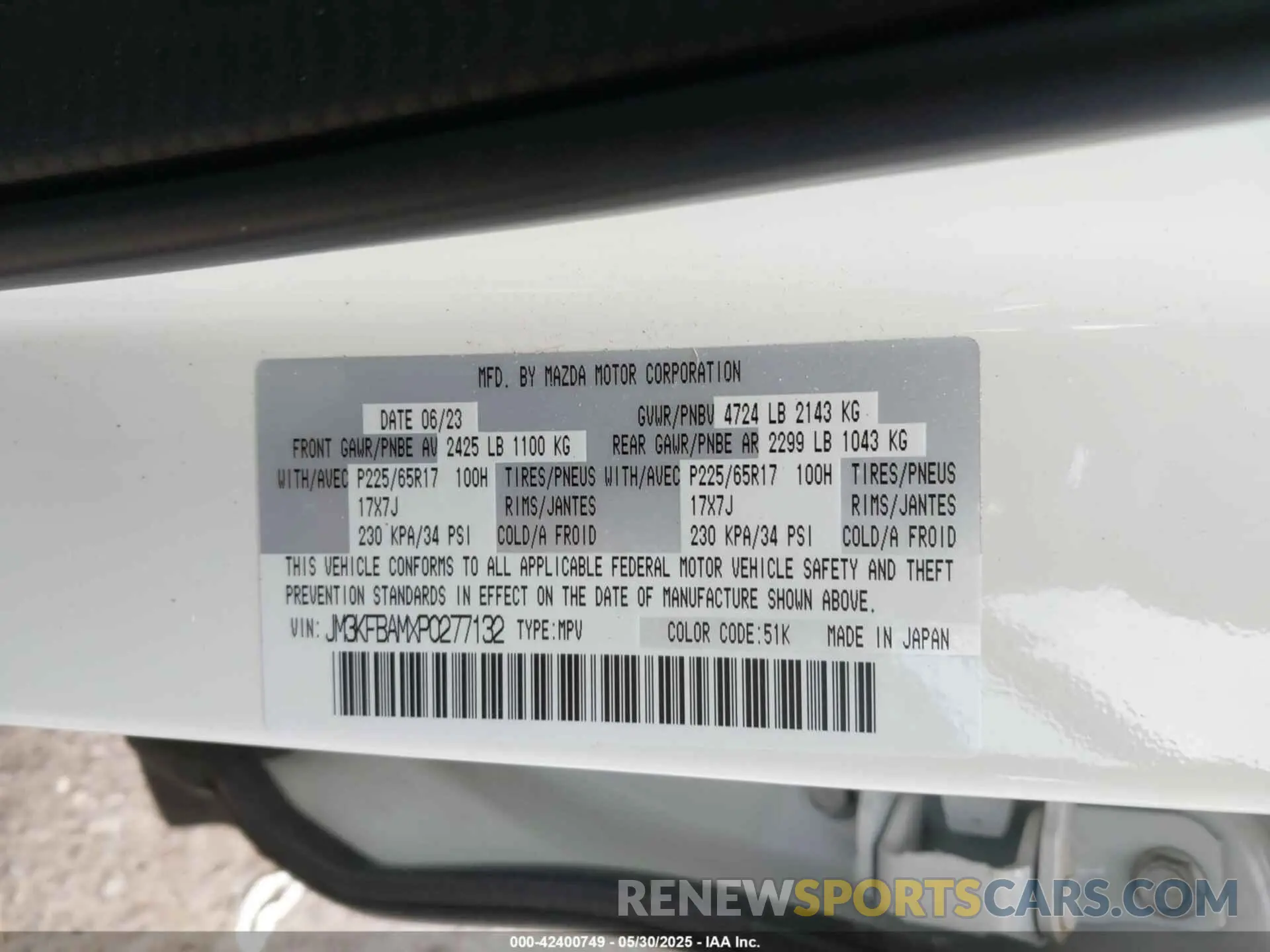 9 Photograph of a damaged car JM3KFBAMXP0277132 MAZDA CX-5 2023