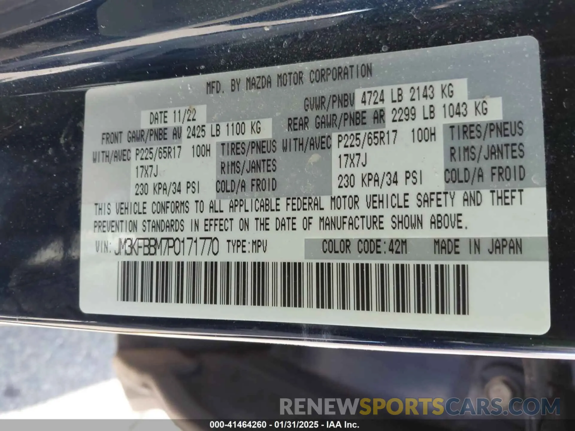 9 Photograph of a damaged car JM3KFBBM7P0171770 MAZDA CX-5 2023