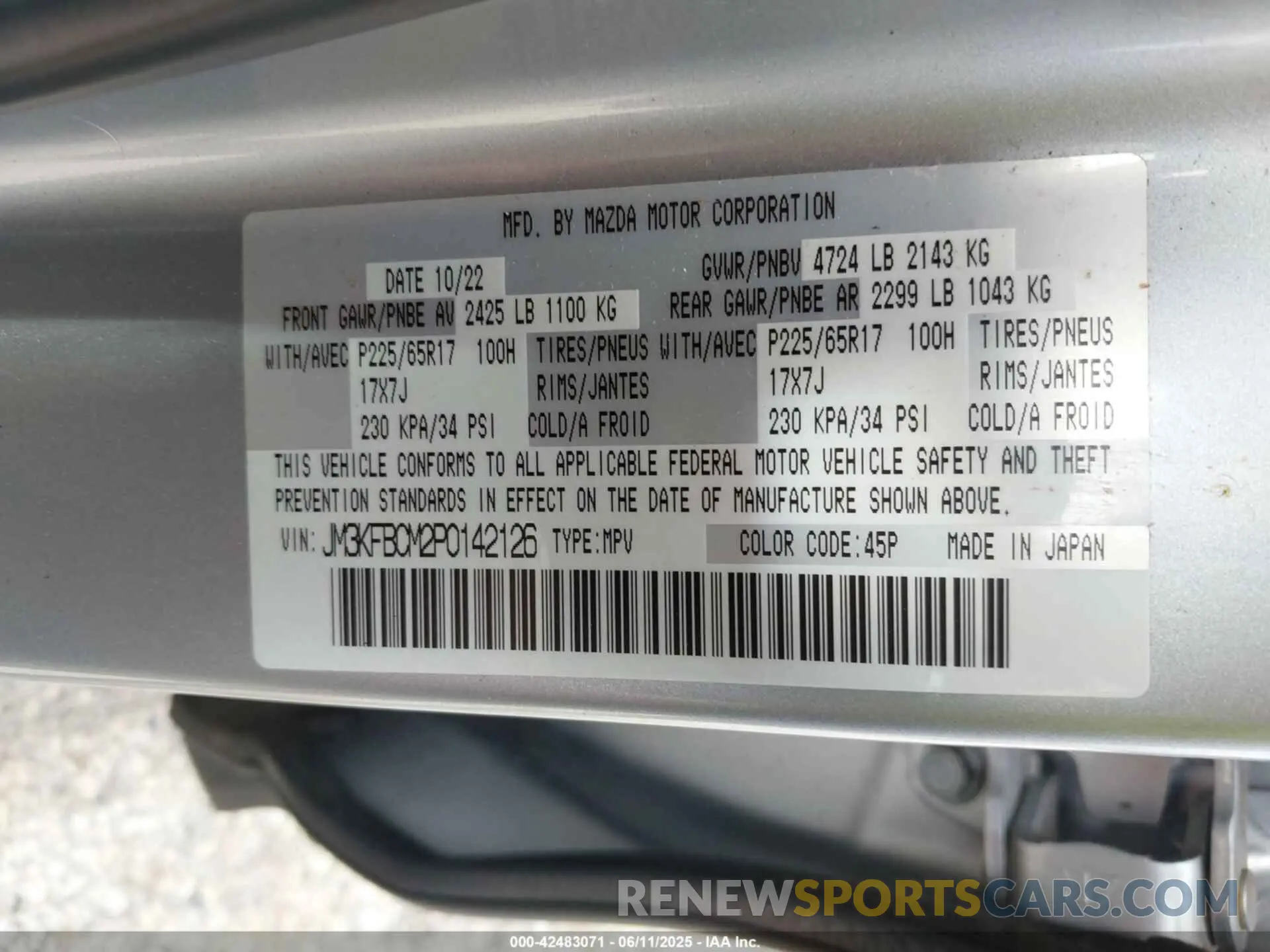 9 Photograph of a damaged car JM3KFBCM2P0142126 MAZDA CX-5 2023