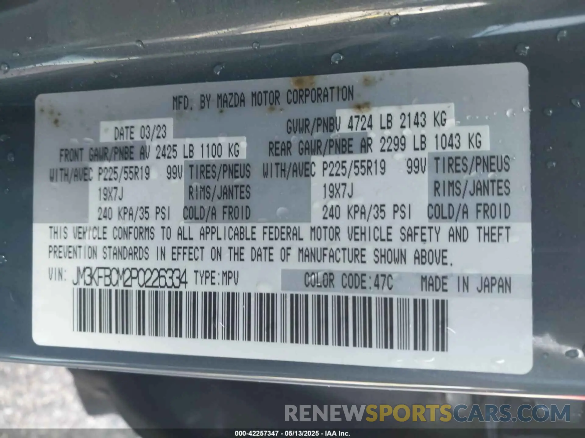 9 Photograph of a damaged car JM3KFBCM2P0226334 MAZDA CX-5 2023