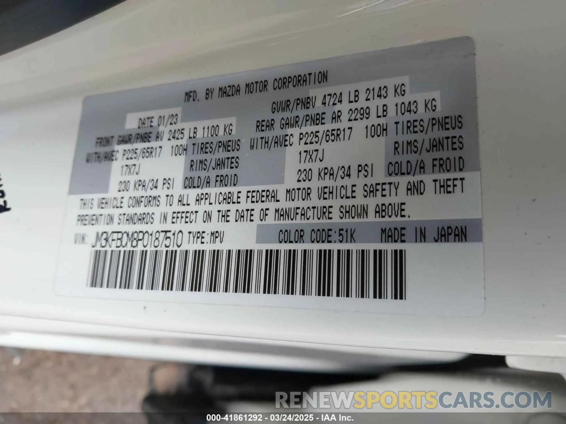 9 Photograph of a damaged car JM3KFBCM8P0187510 MAZDA CX-5 2023