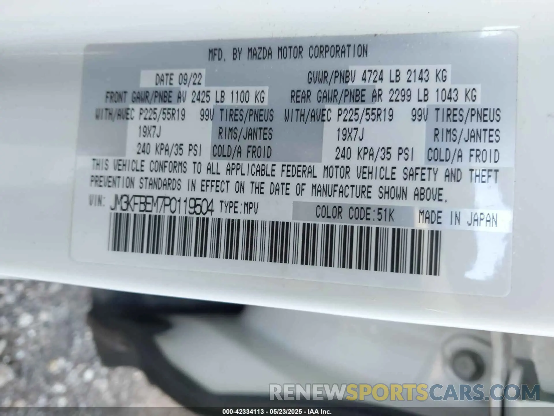 9 Photograph of a damaged car JM3KFBEM7P0119504 MAZDA CX-5 2023