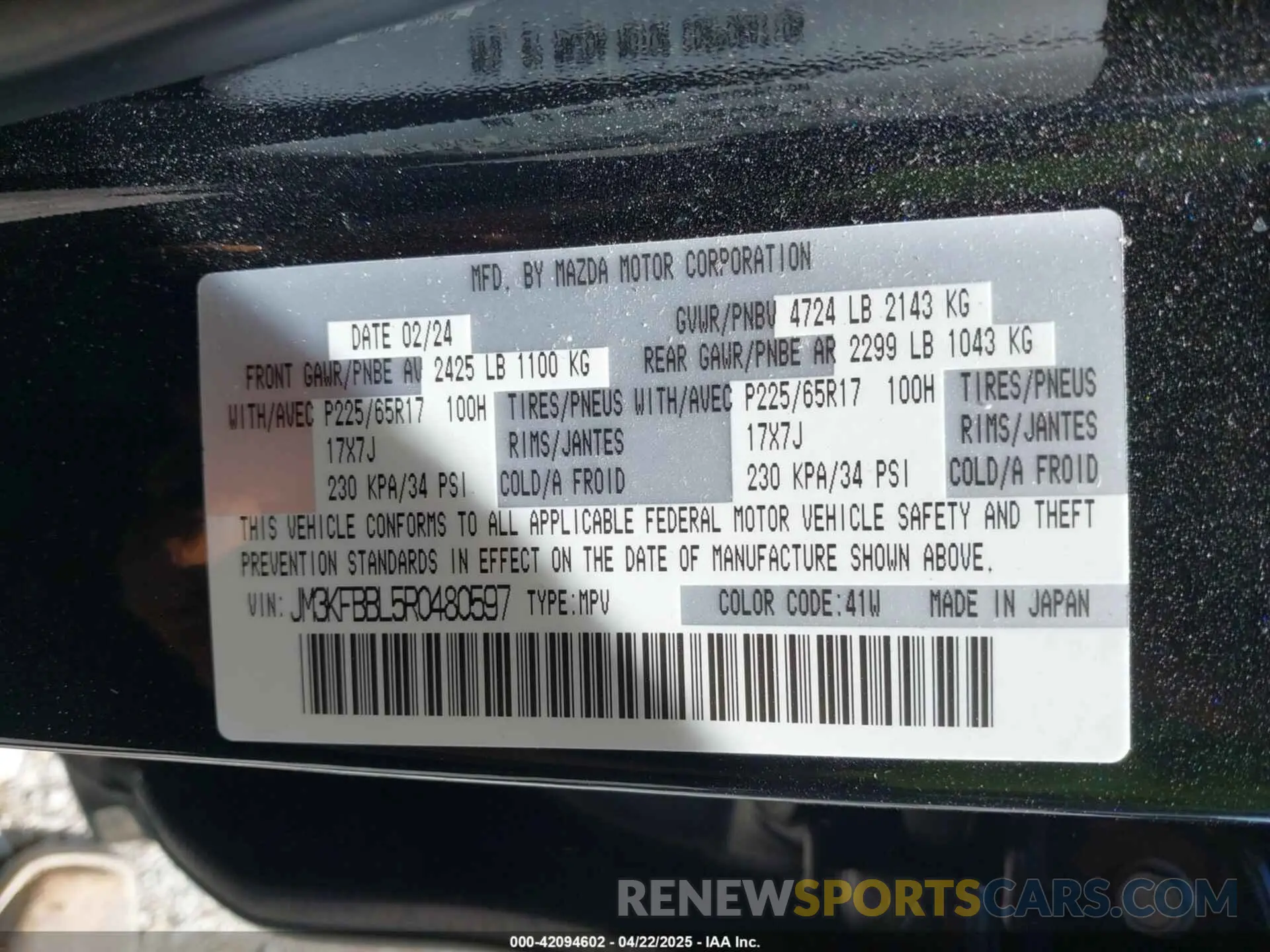 9 Photograph of a damaged car JM3KFBBL5R0480597 MAZDA CX-5 2024