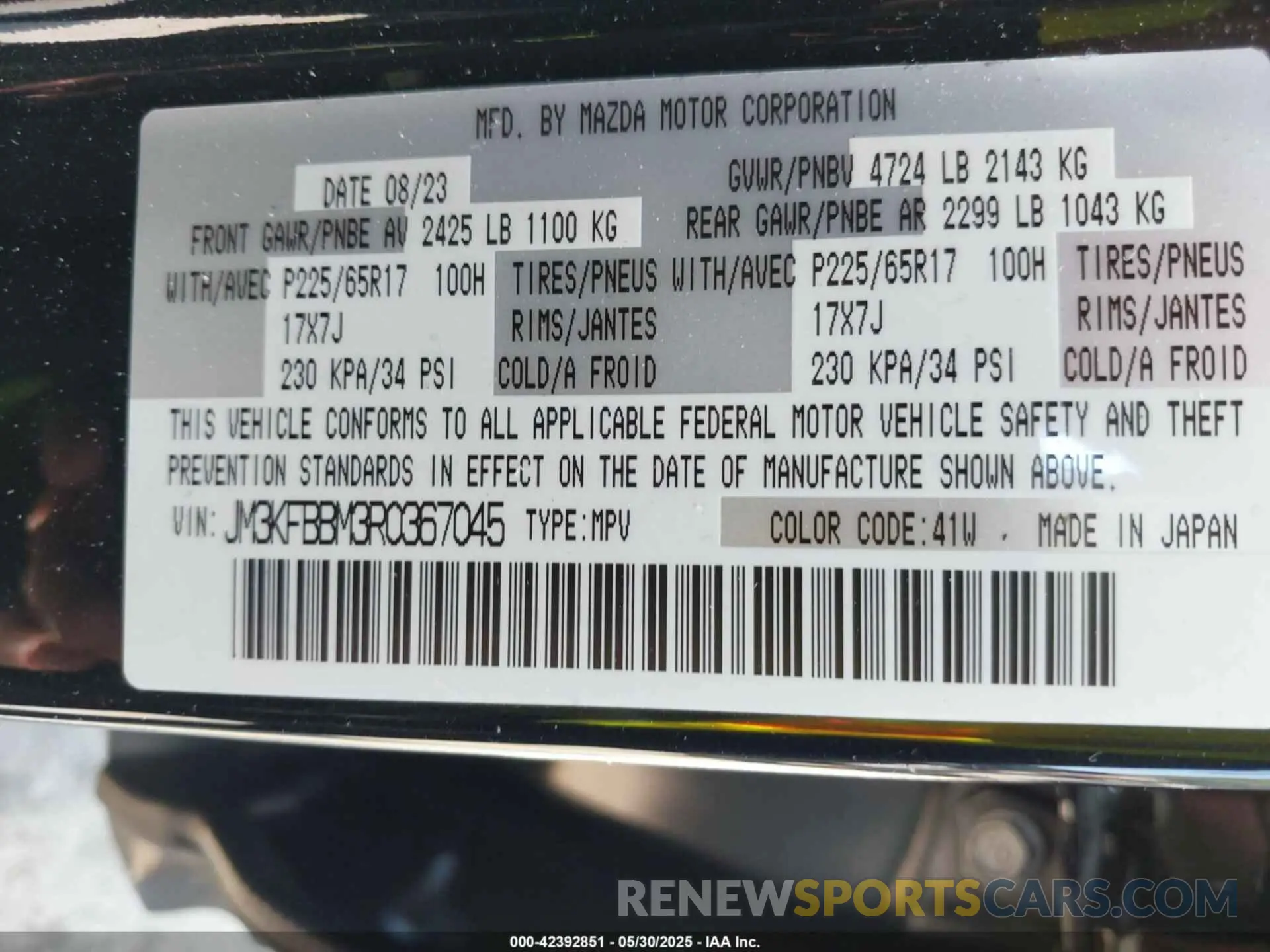 9 Photograph of a damaged car JM3KFBBM3R0367045 MAZDA CX-5 2024