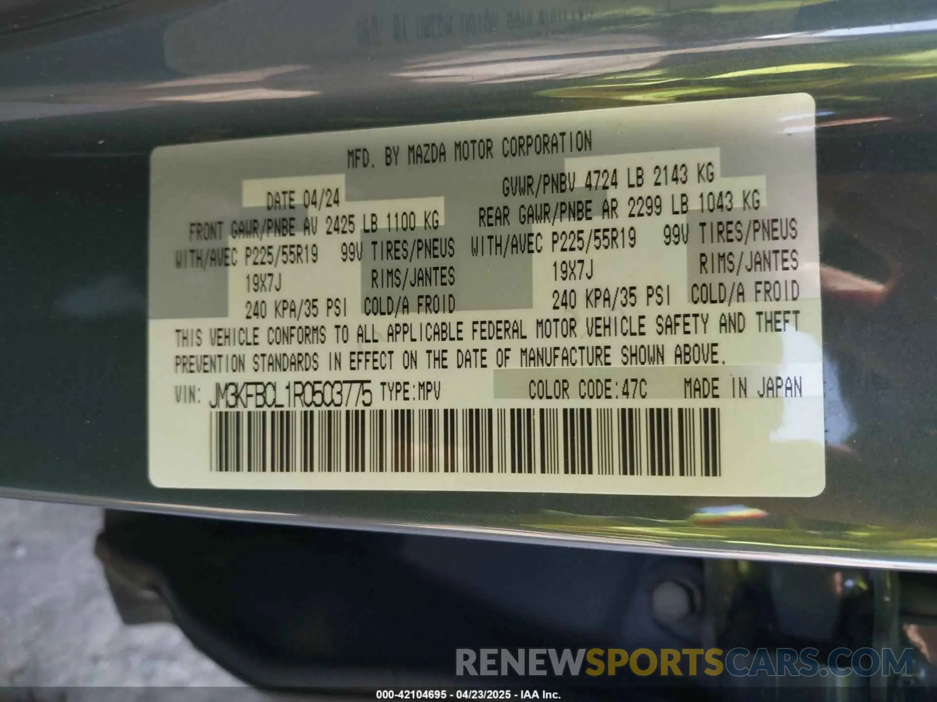 9 Photograph of a damaged car JM3KFBCL1R0503775 MAZDA CX-5 2024