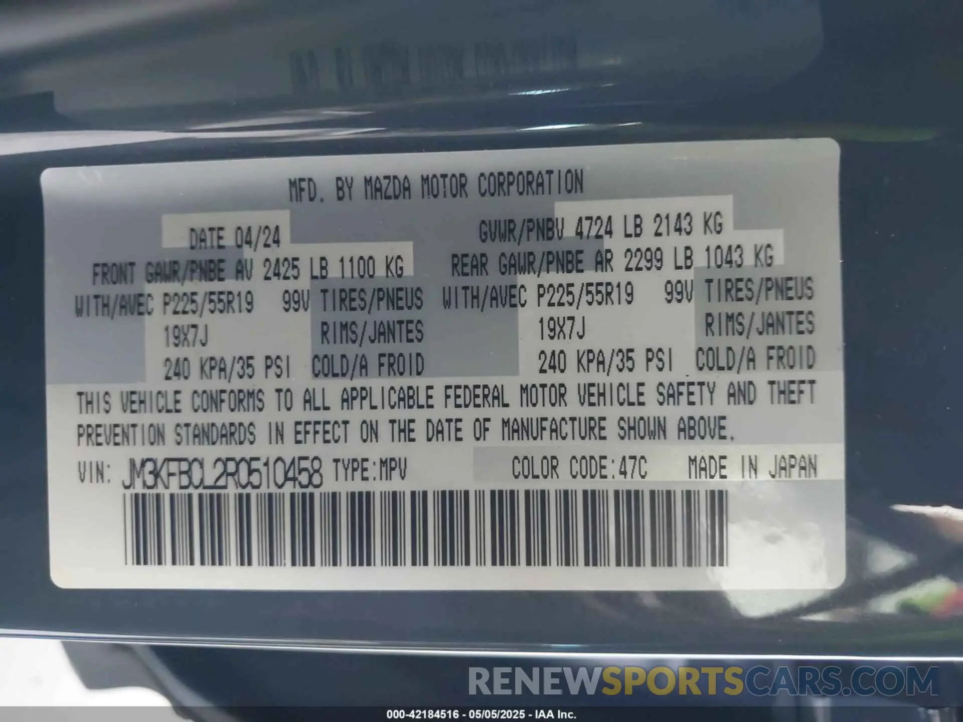 9 Photograph of a damaged car JM3KFBCL2R0510458 MAZDA CX-5 2024