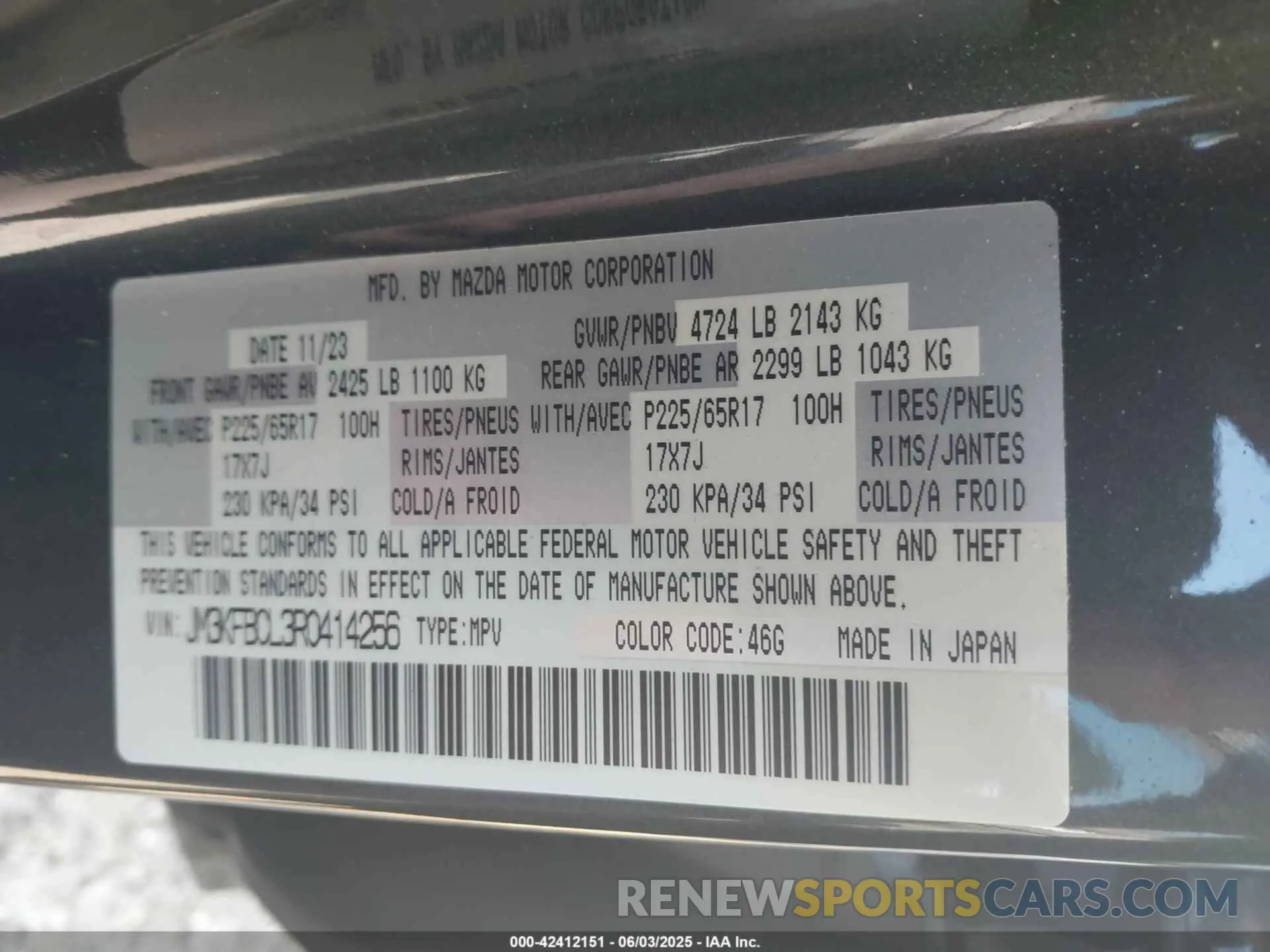 9 Photograph of a damaged car JM3KFBCL3R0414256 MAZDA CX-5 2024