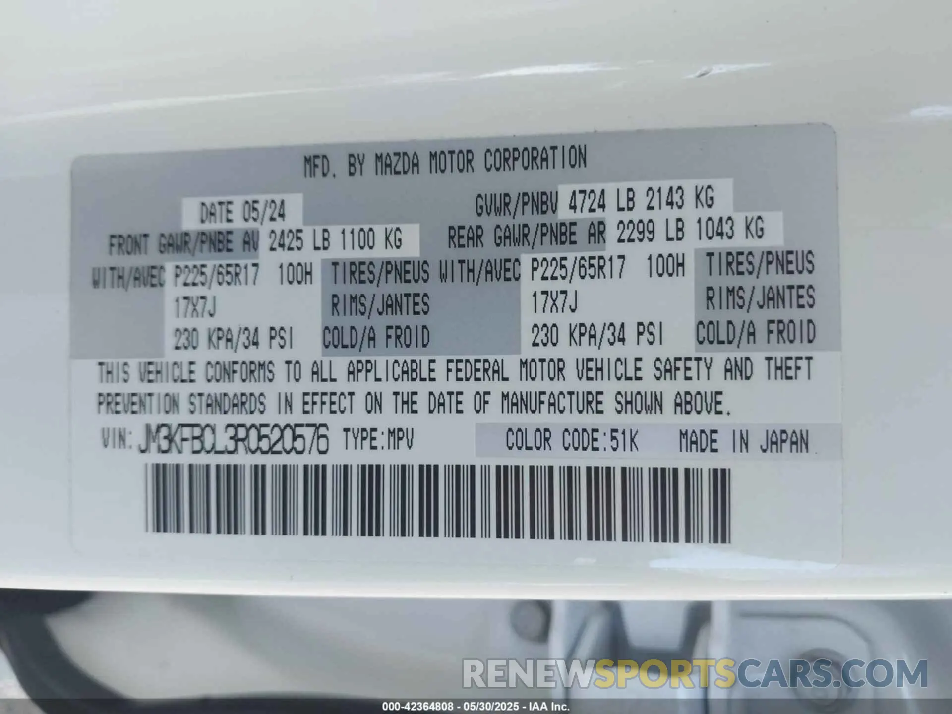 9 Photograph of a damaged car JM3KFBCL3R0520576 MAZDA CX-5 2024