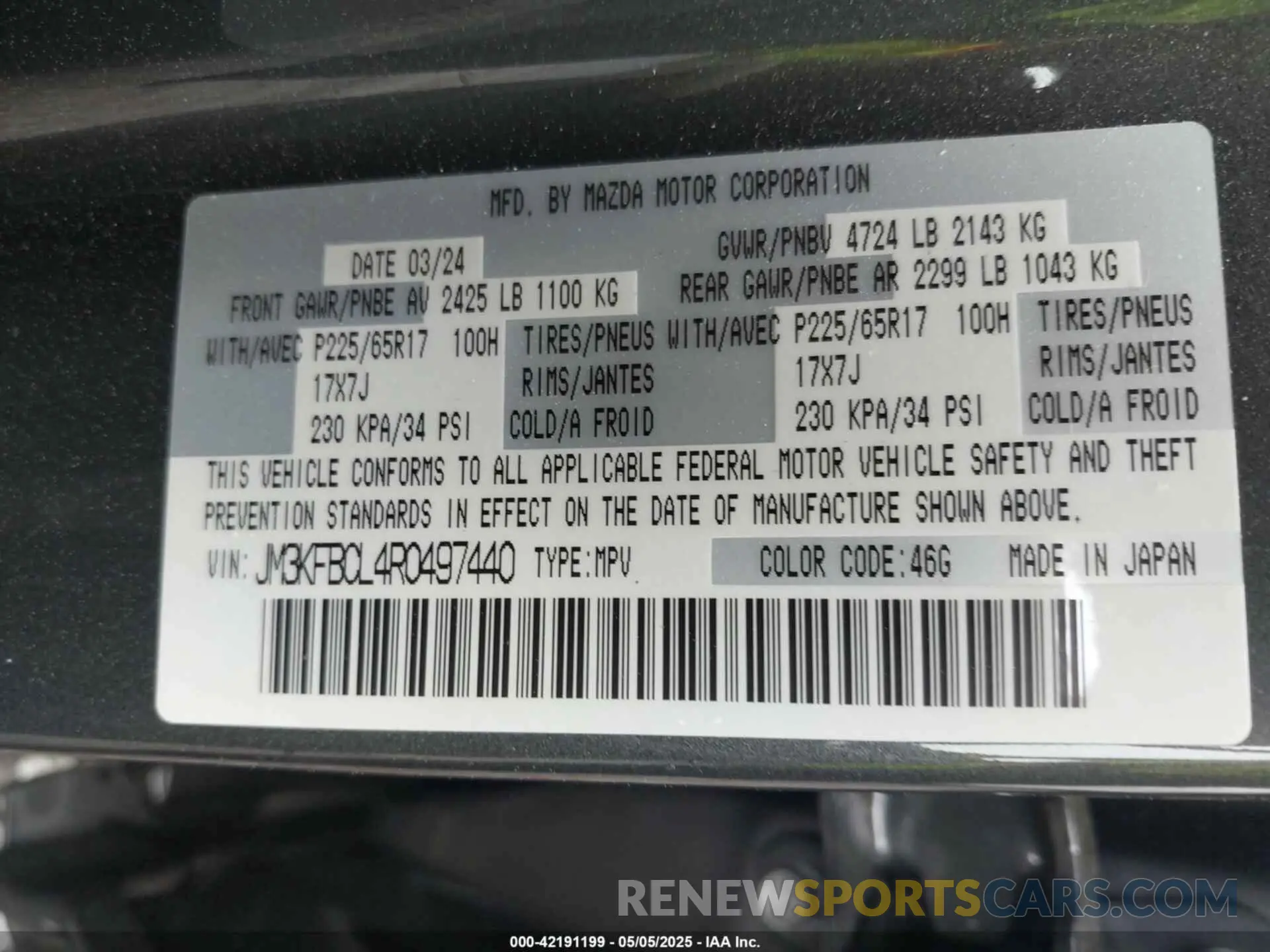 9 Photograph of a damaged car JM3KFBCL4R0497440 MAZDA CX-5 2024