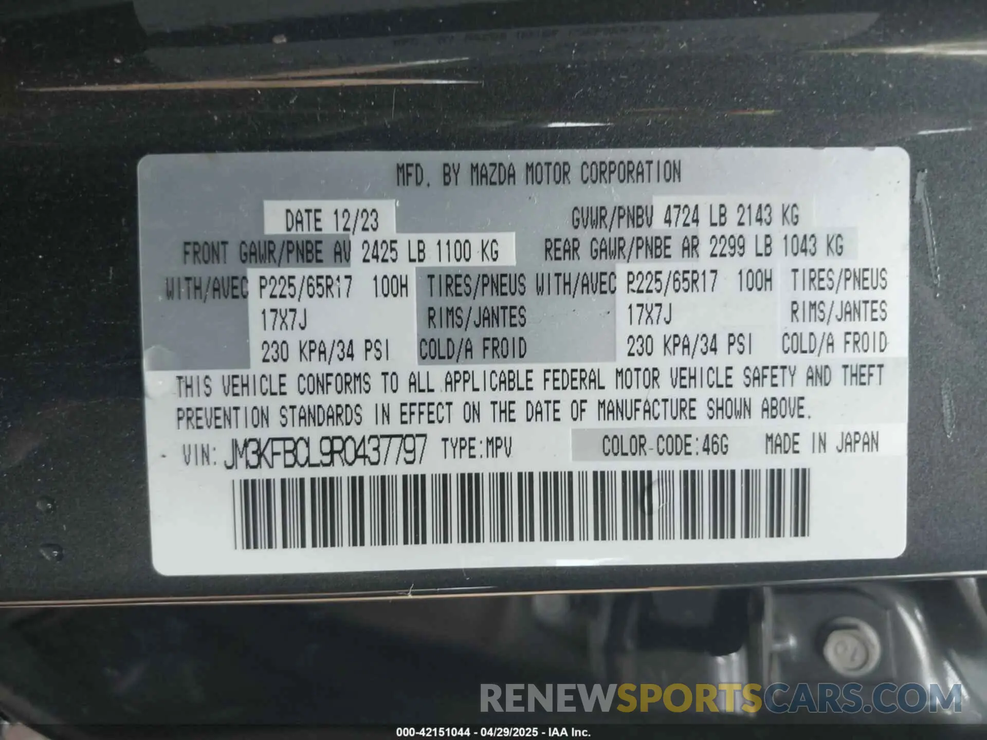 9 Photograph of a damaged car JM3KFBCL9R0437797 MAZDA CX-5 2024