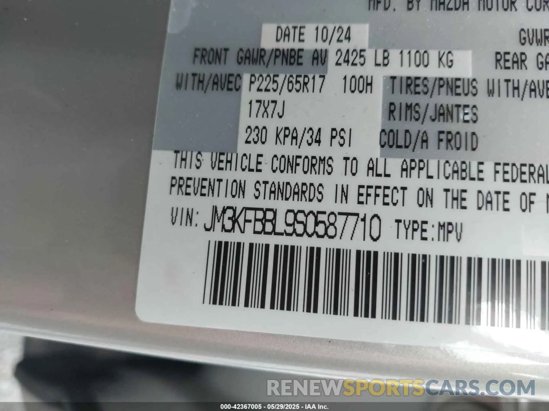 9 Photograph of a damaged car JM3KFBBL9S0587710 MAZDA CX-5 2025