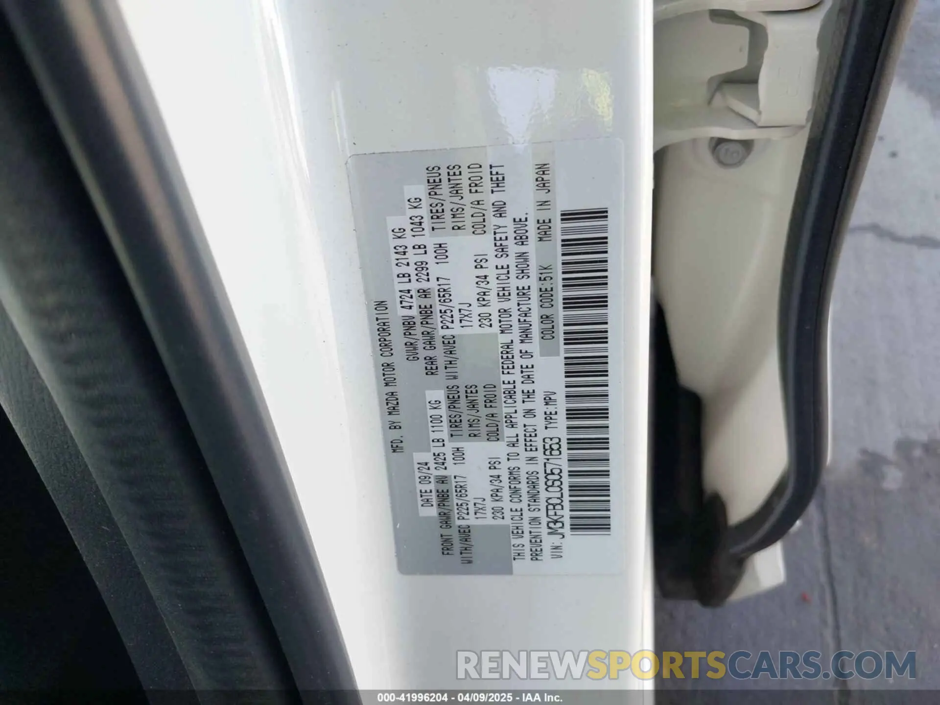 9 Photograph of a damaged car JM3KFBCL0S0571653 MAZDA CX-5 2025