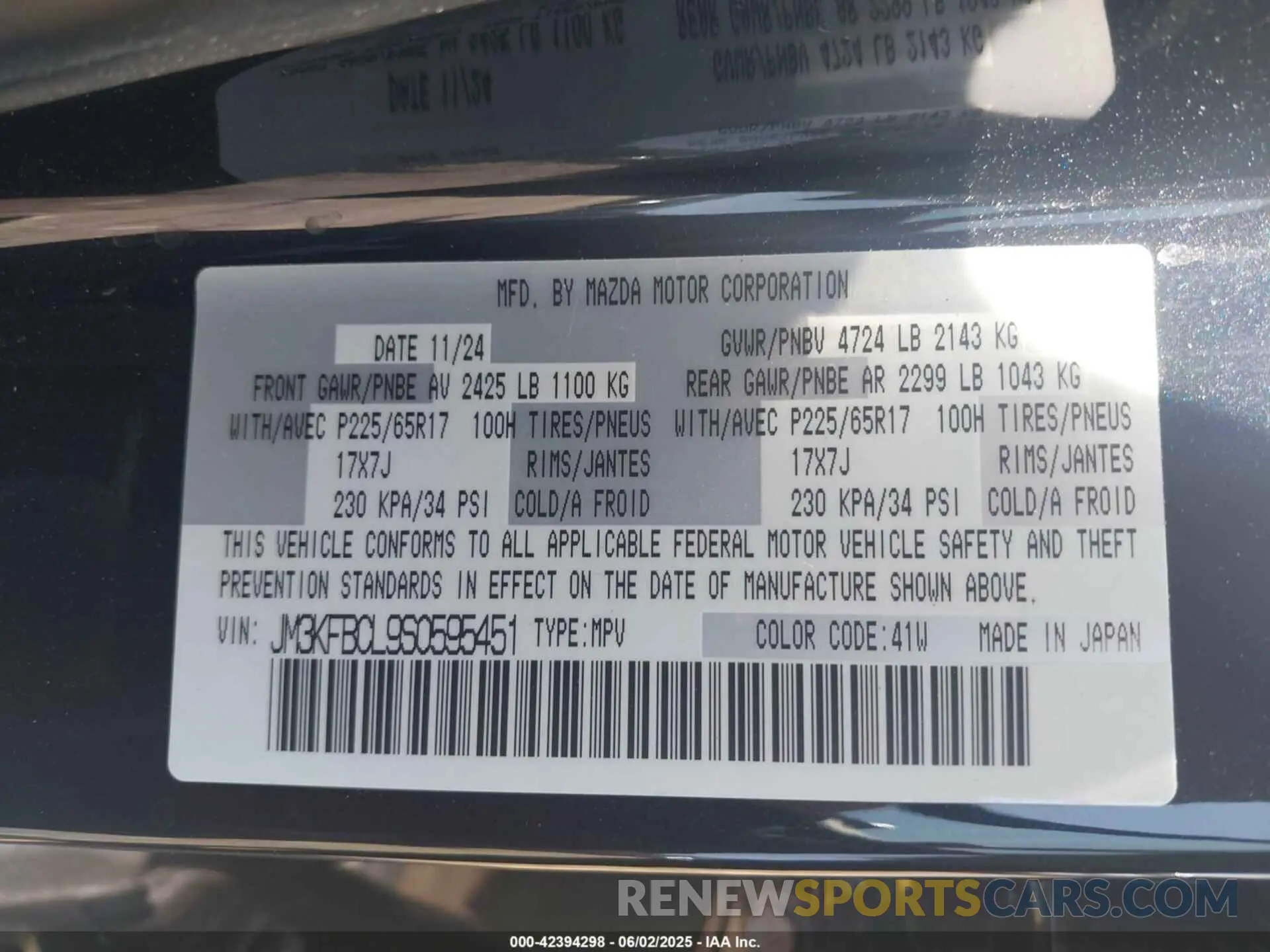9 Photograph of a damaged car JM3KFBCL9S0595451 MAZDA CX-5 2025