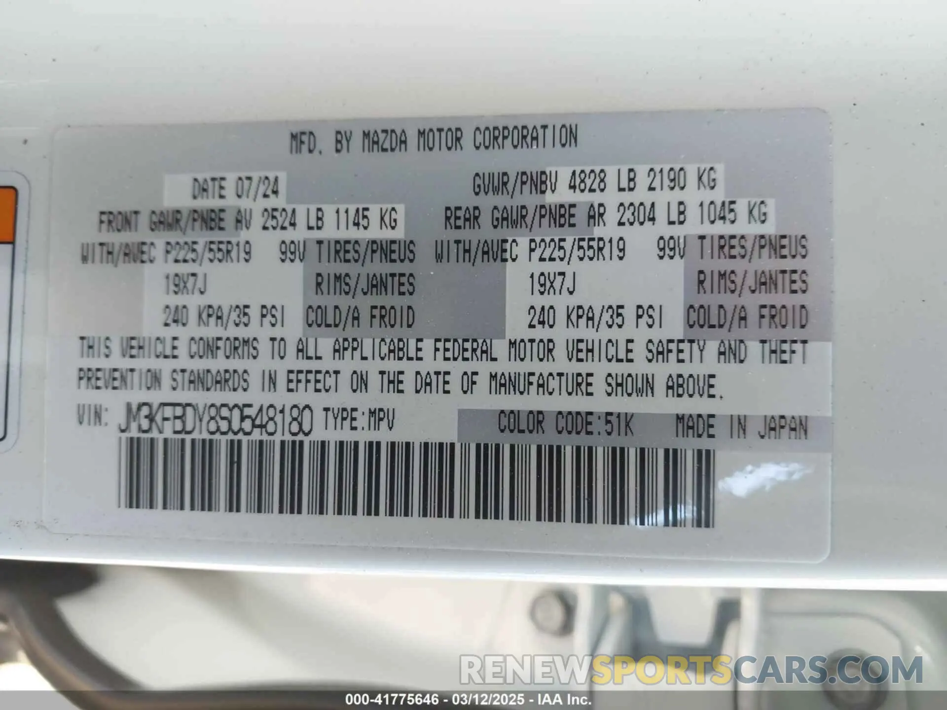 9 Photograph of a damaged car JM3KFBDY8S0548180 MAZDA CX-5 2025