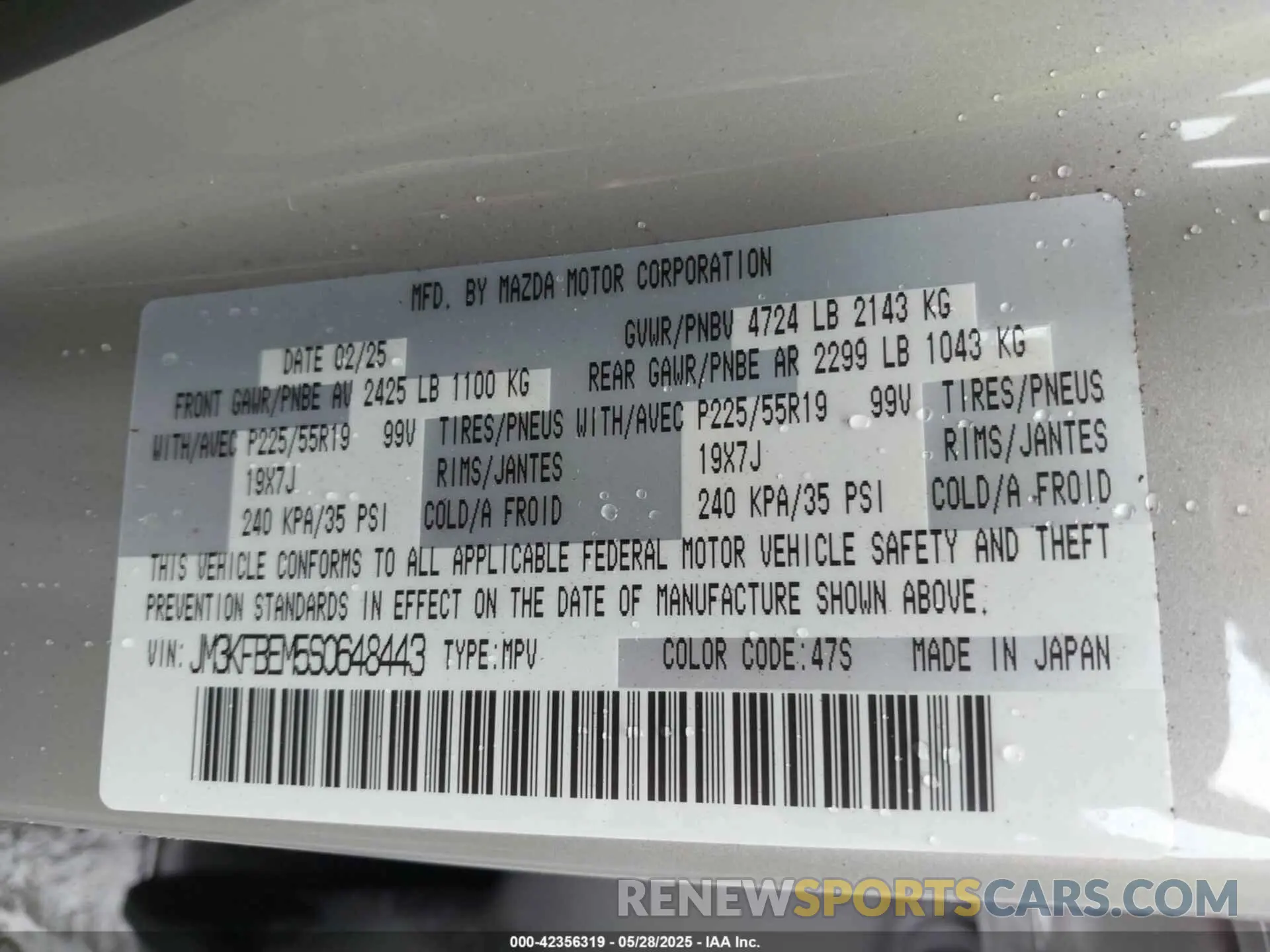 9 Photograph of a damaged car JM3KFBEM5S0648443 MAZDA CX-5 2025