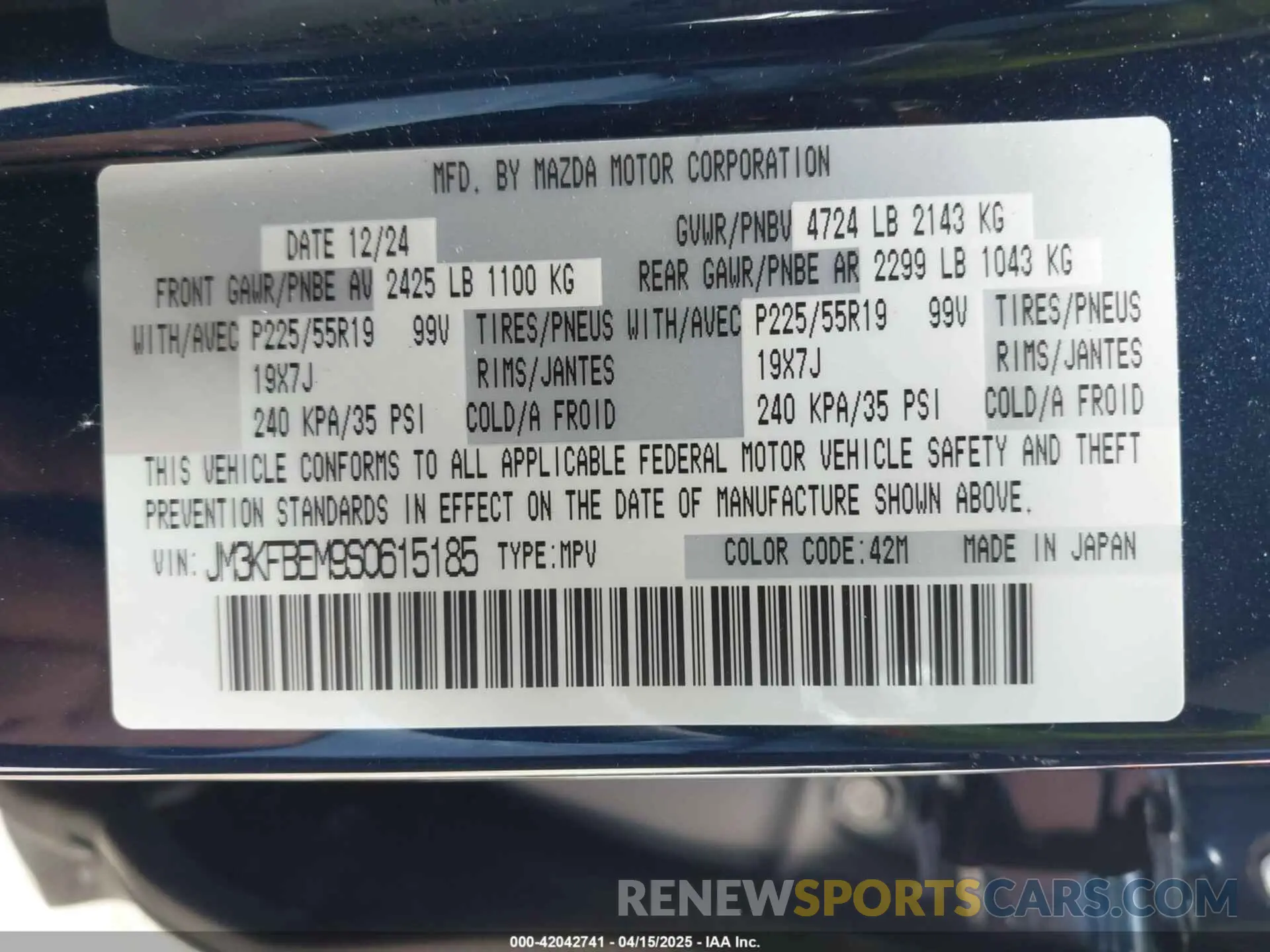 9 Photograph of a damaged car JM3KFBEM9S0615185 MAZDA CX-5 2025
