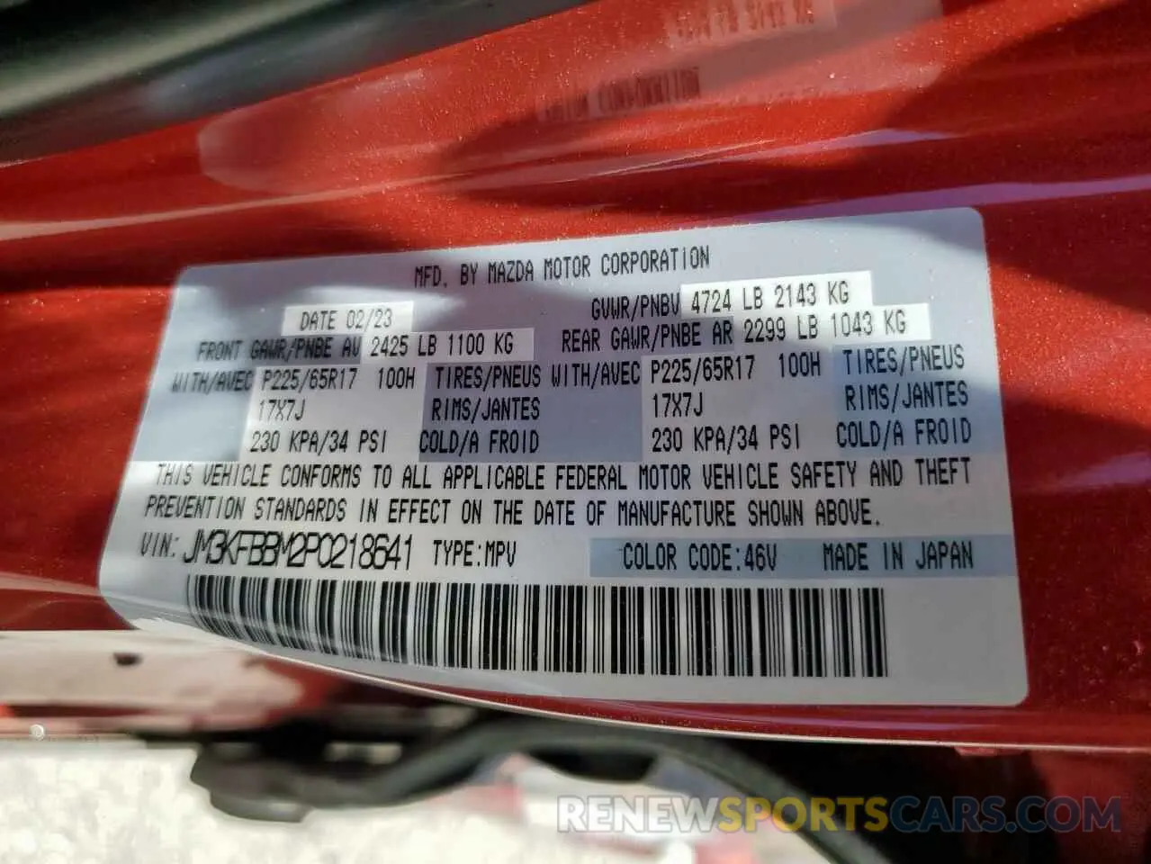 13 Photograph of a damaged car JM3KFBBM2P0218641 MAZDA CX-5 SELEC 2023