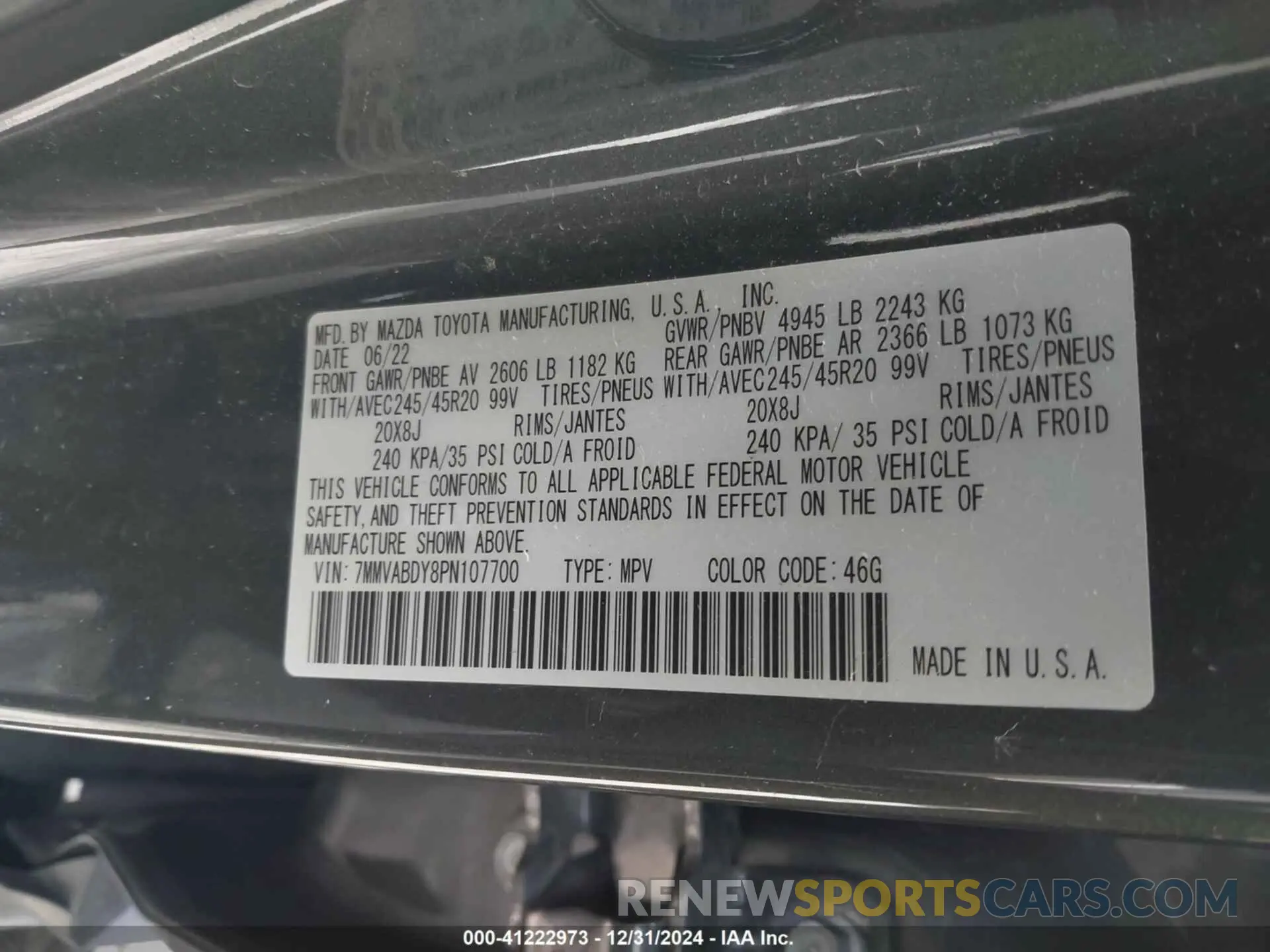 9 Photograph of a damaged car 7MMVABDY8PN107700 MAZDA CX-50 2023