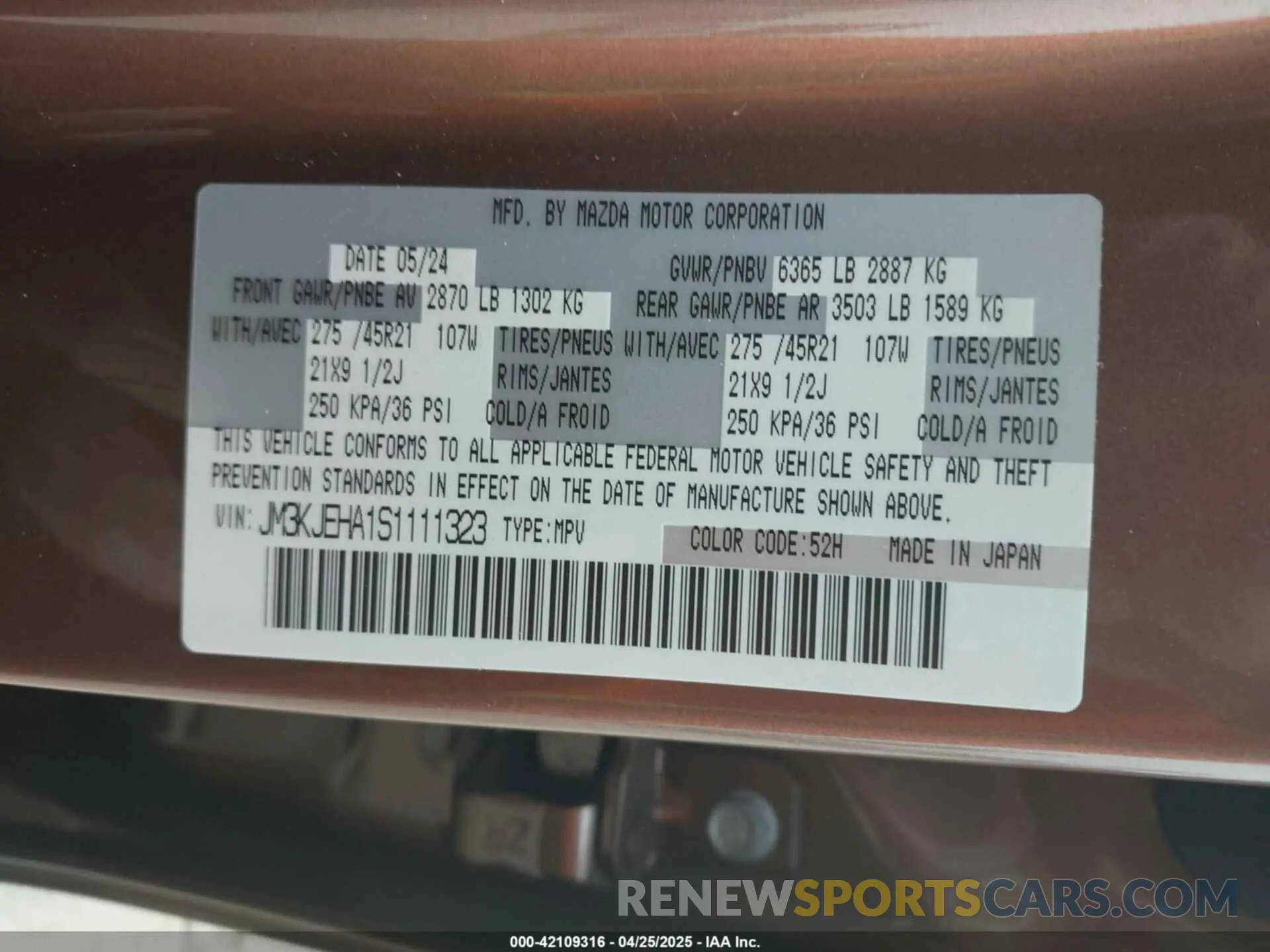 9 Photograph of a damaged car JM3KJEHA1S1111323 MAZDA CX-70 PHEV 2025
