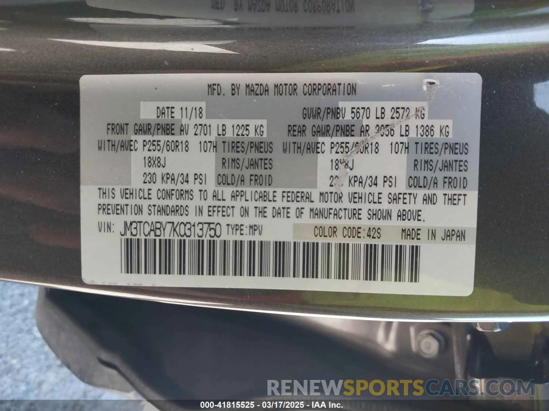 9 Photograph of a damaged car JM3TCABY7K0313750 MAZDA CX-9 2019