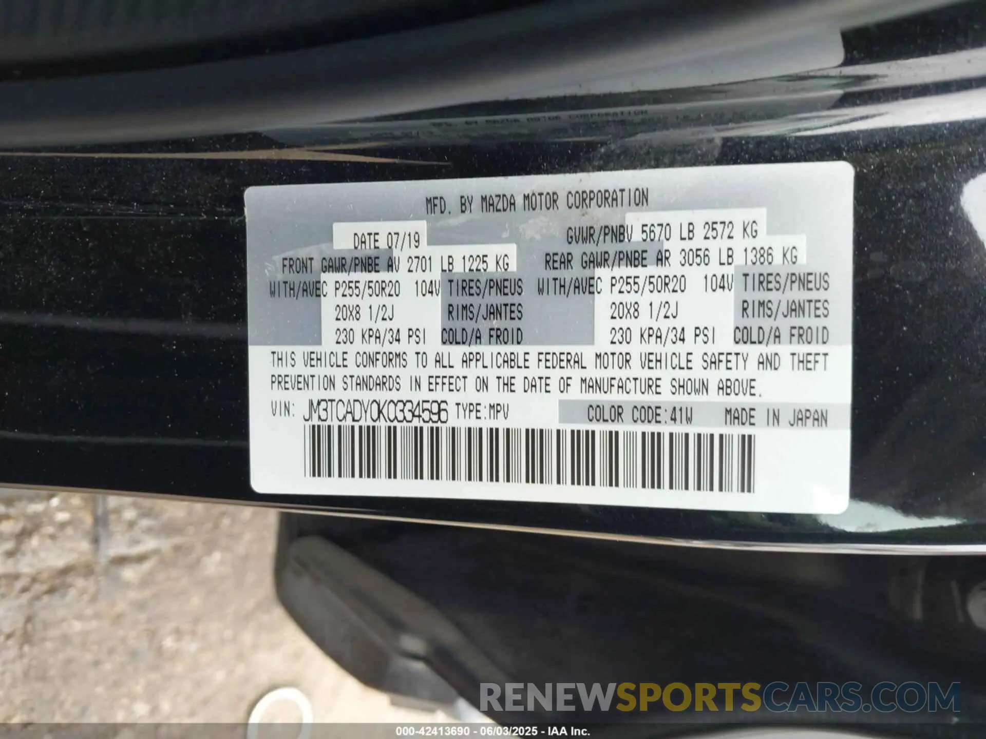 9 Photograph of a damaged car JM3TCADY0K0334596 MAZDA CX-9 2019