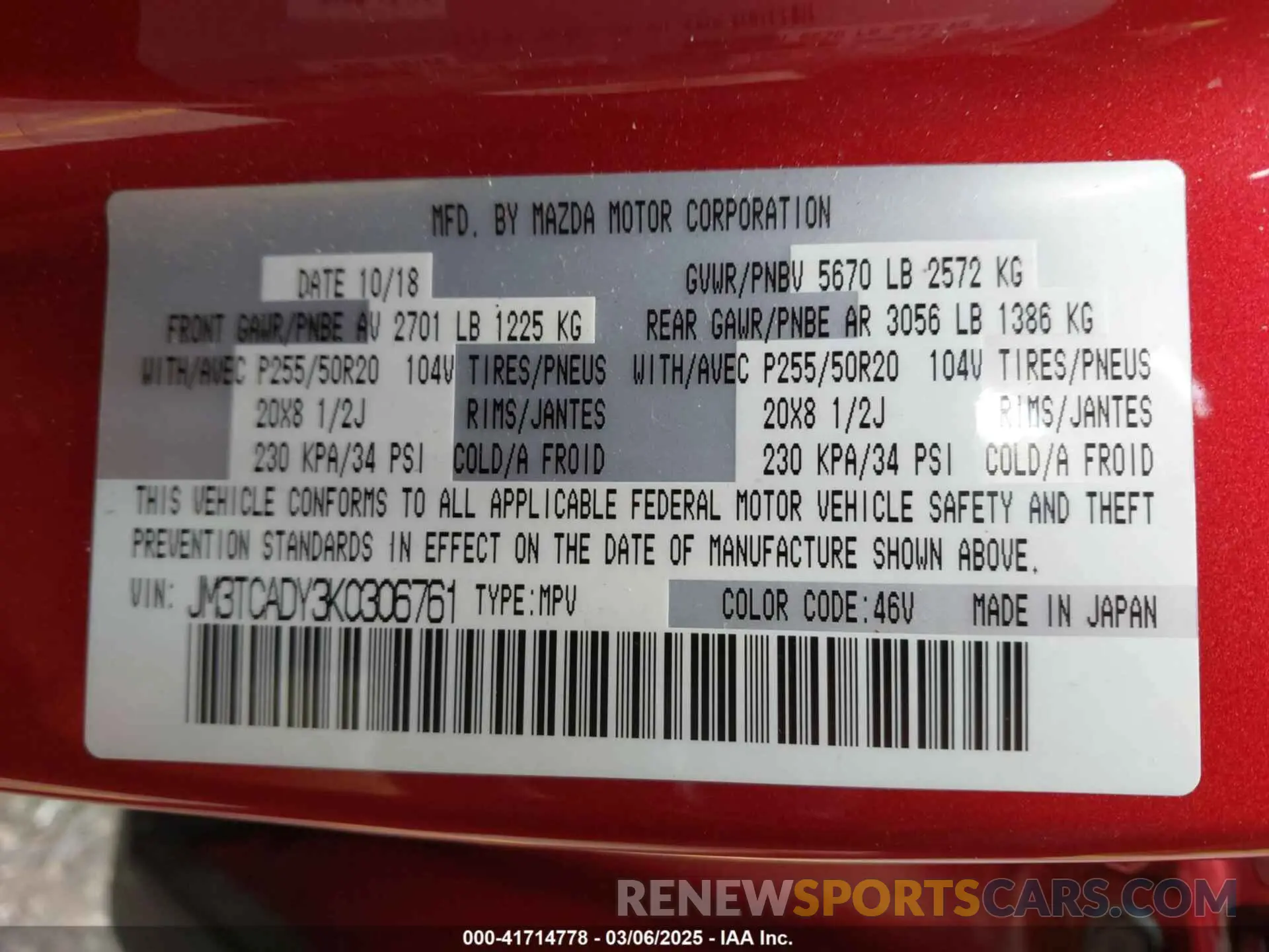 9 Photograph of a damaged car JM3TCADY3K0306761 MAZDA CX-9 2019