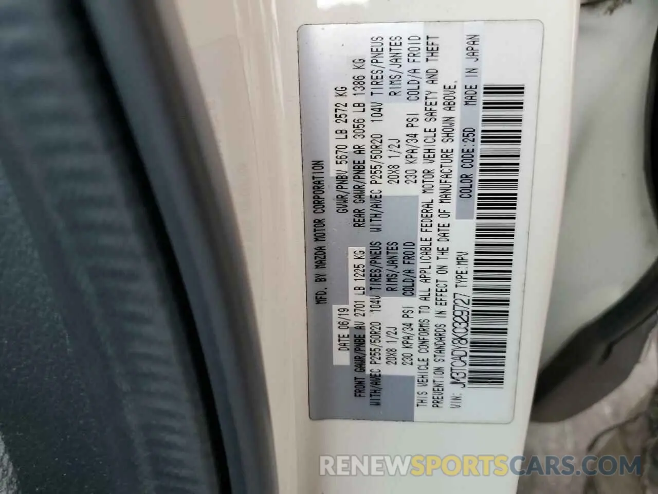 15 Photograph of a damaged car JM3TCADY8K0329727 MAZDA CX-9 2019