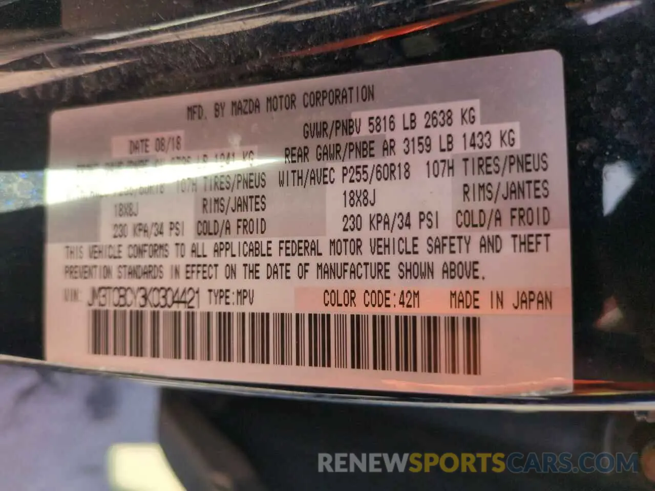 14 Photograph of a damaged car JM3TCBCY3K0304421 MAZDA CX-9 2019