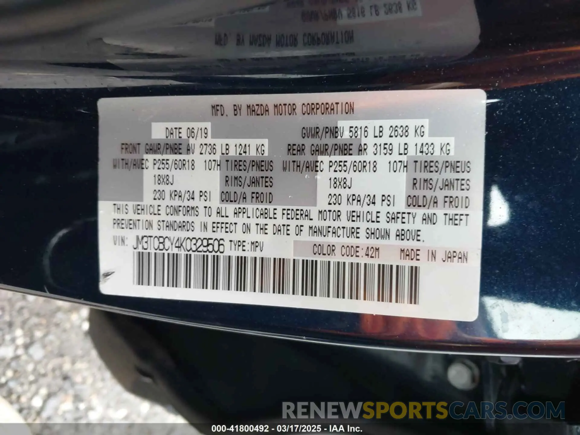 9 Photograph of a damaged car JM3TCBCY4K0329506 MAZDA CX-9 2019