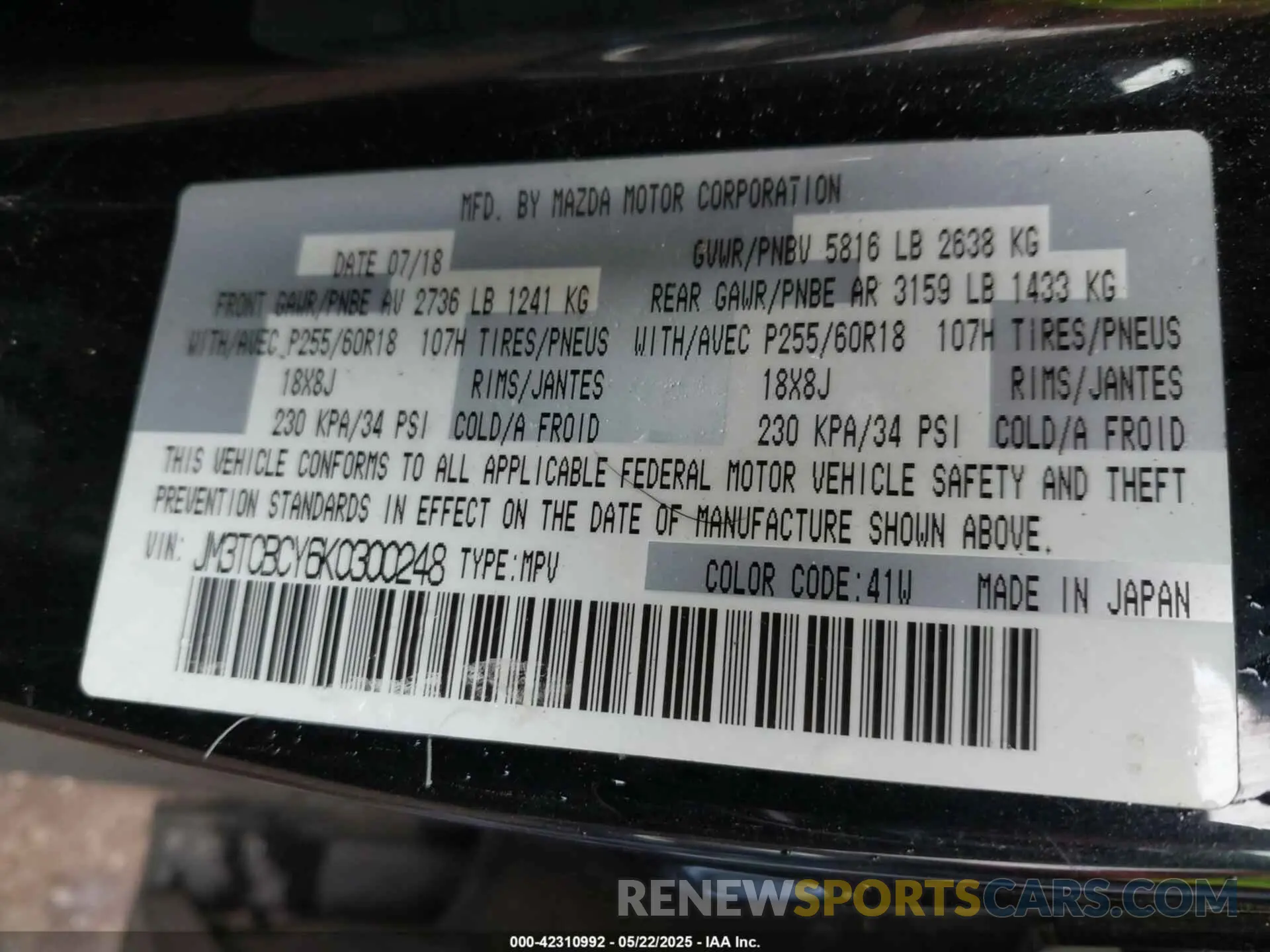 9 Photograph of a damaged car JM3TCBCY6K0300248 MAZDA CX-9 2019