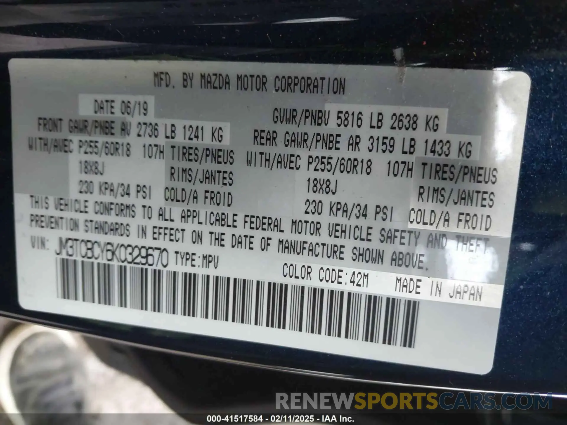 9 Photograph of a damaged car JM3TCBCY6K0329670 MAZDA CX-9 2019