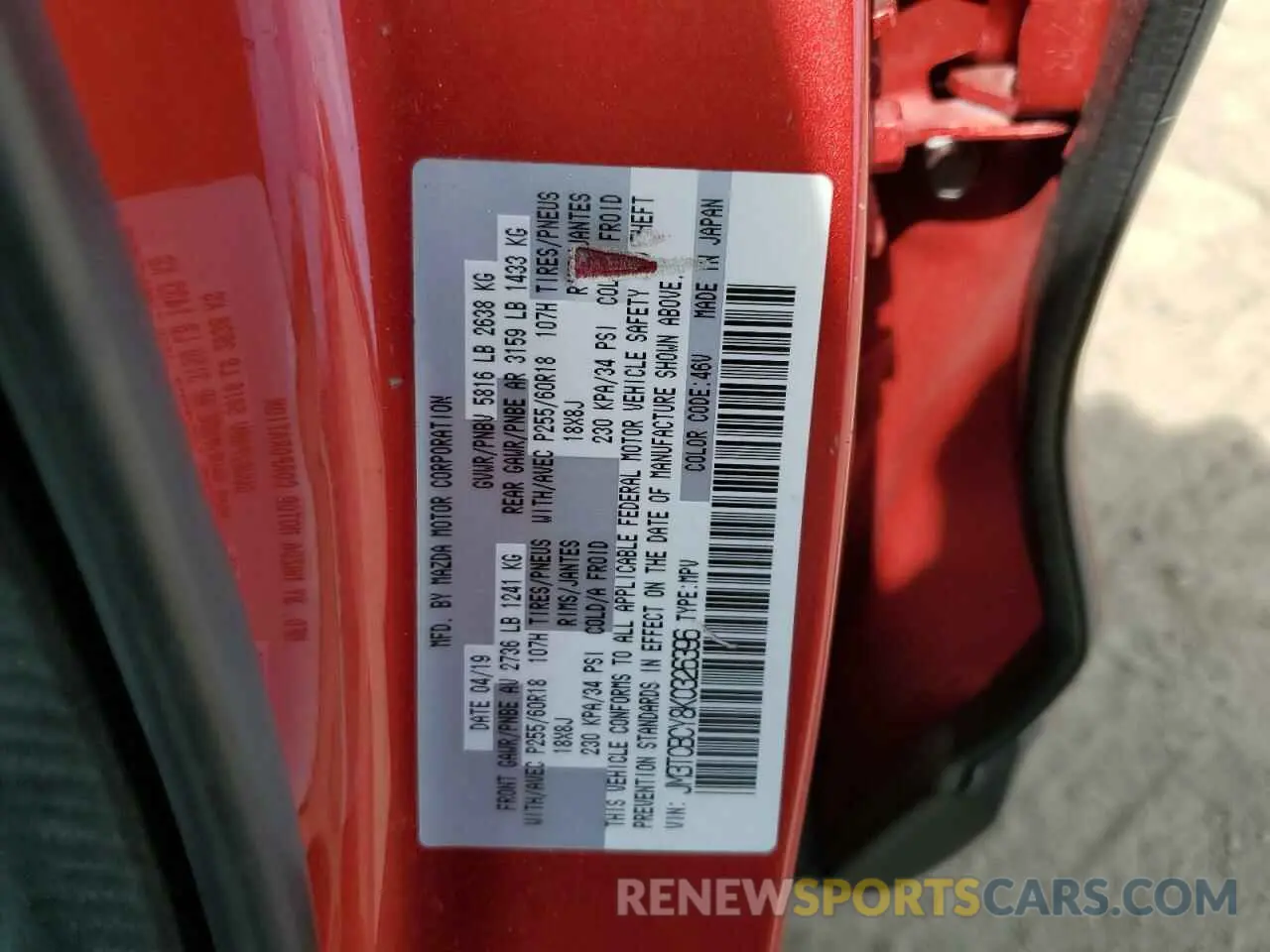 13 Photograph of a damaged car JM3TCBCY8K0326396 MAZDA CX-9 2019