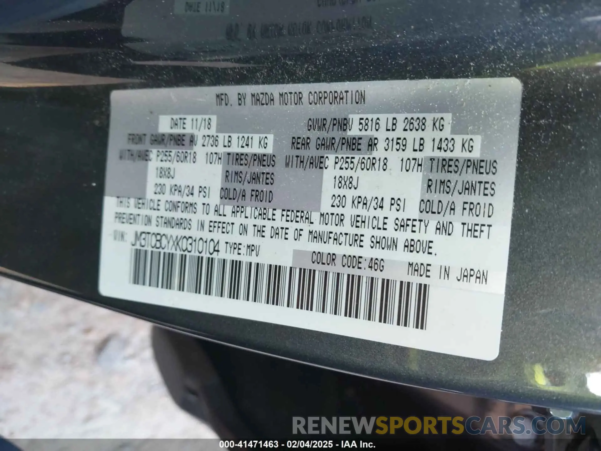 9 Photograph of a damaged car JM3TCBCYXK0310104 MAZDA CX-9 2019