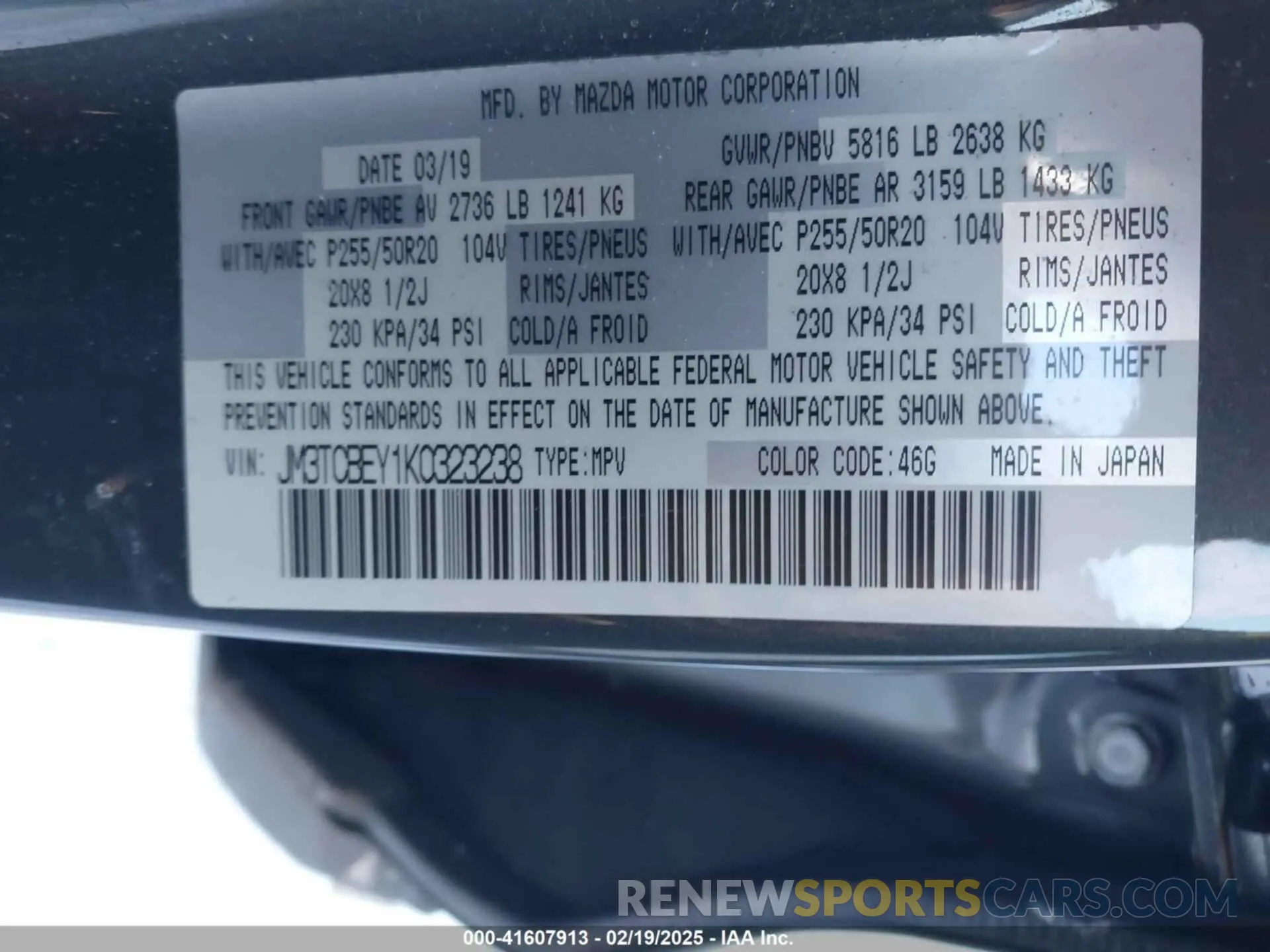 9 Photograph of a damaged car JM3TCBEY1K0323238 MAZDA CX-9 2019