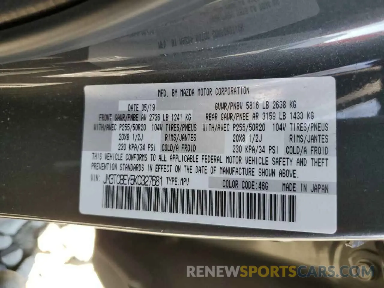 13 Photograph of a damaged car JM3TCBEY5K0327681 MAZDA CX-9 2019