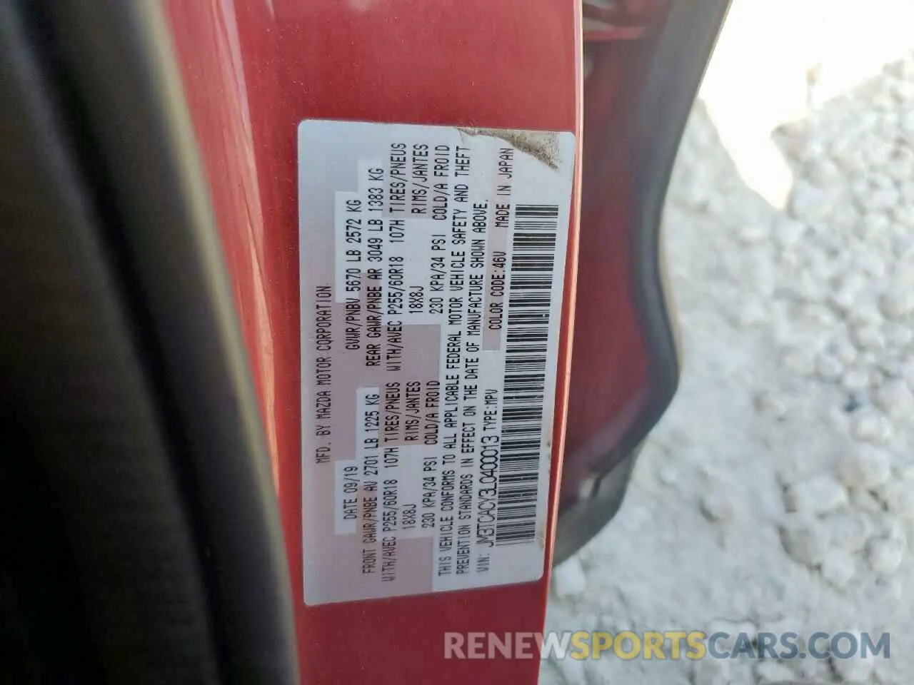 13 Photograph of a damaged car JM3TCACY3L0400013 MAZDA CX-9 2020