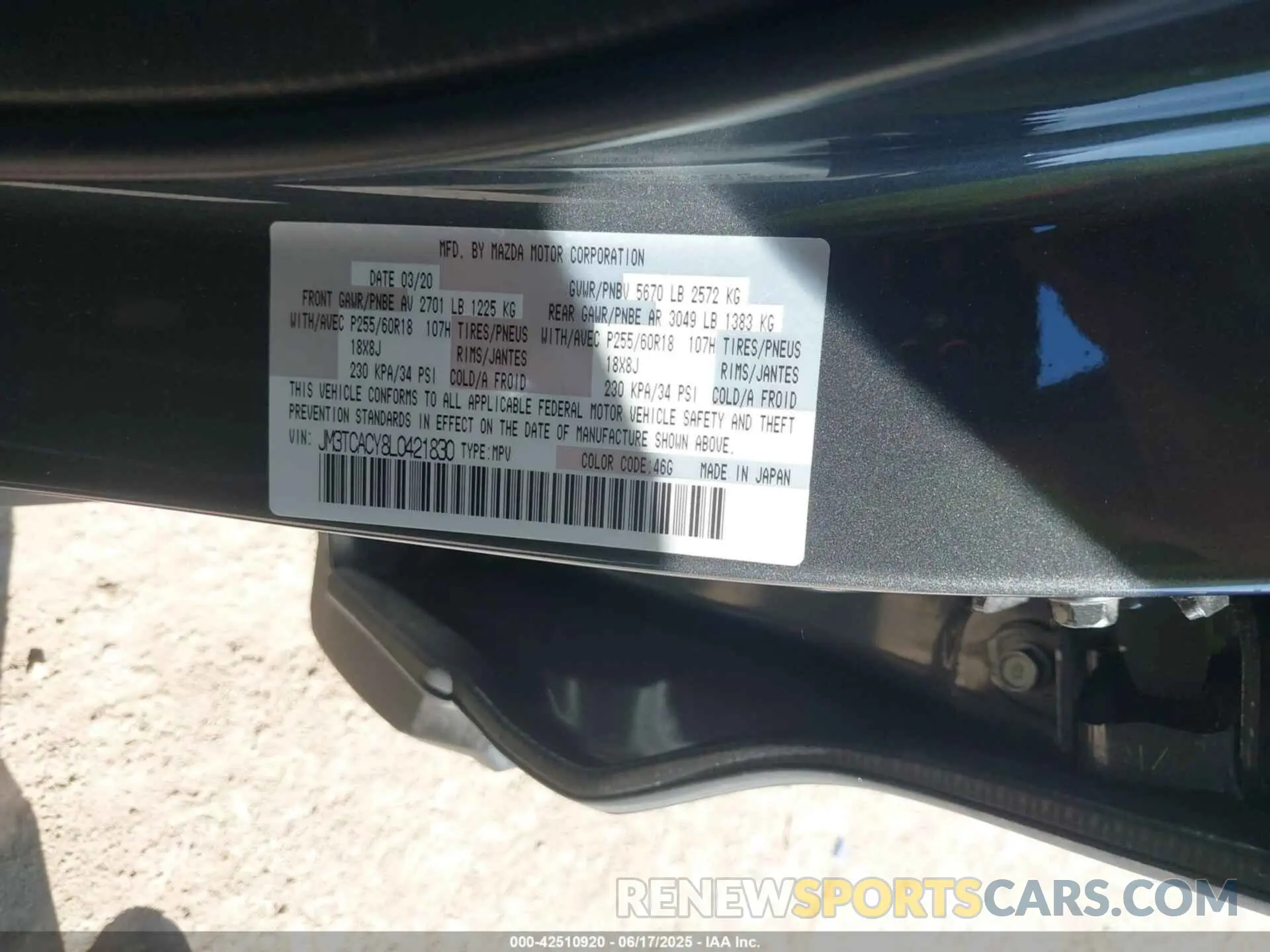 9 Photograph of a damaged car JM3TCACY8L0421830 MAZDA CX-9 2020