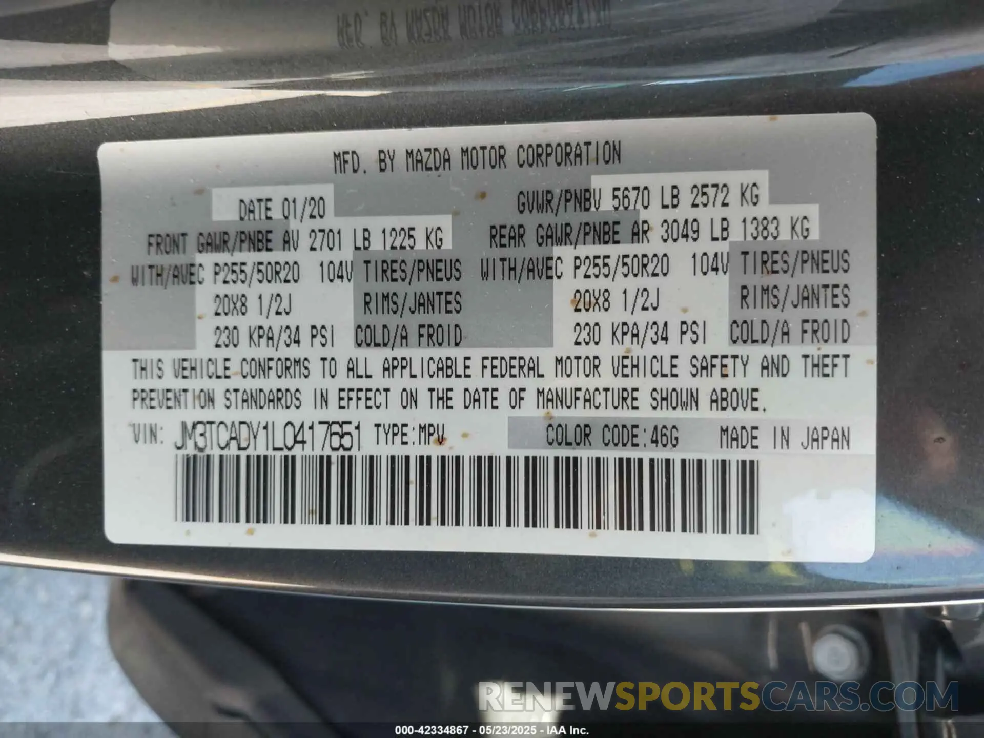 9 Photograph of a damaged car JM3TCADY1L0417651 MAZDA CX-9 2020