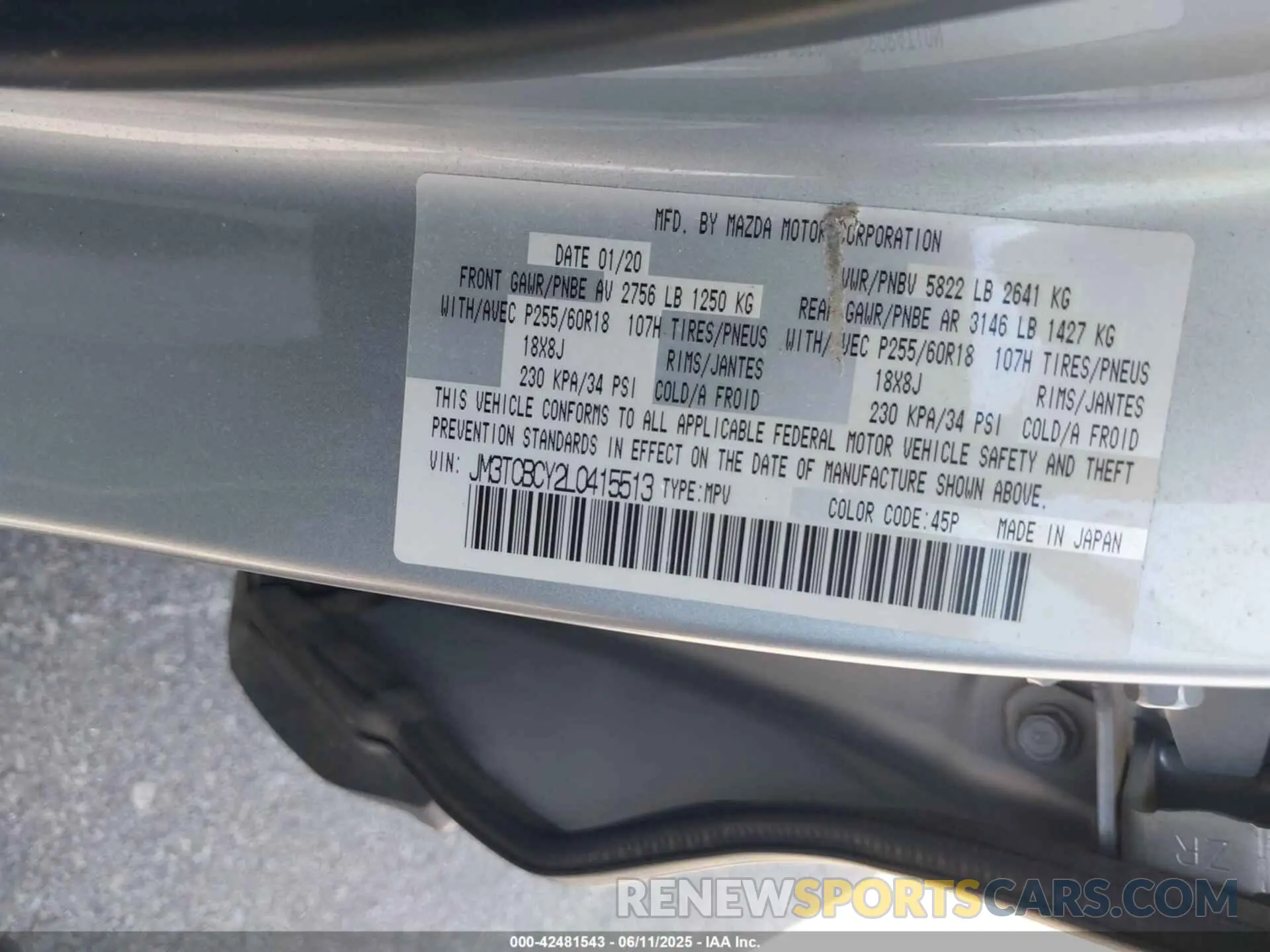 9 Photograph of a damaged car JM3TCBCY2L0415513 MAZDA CX-9 2020