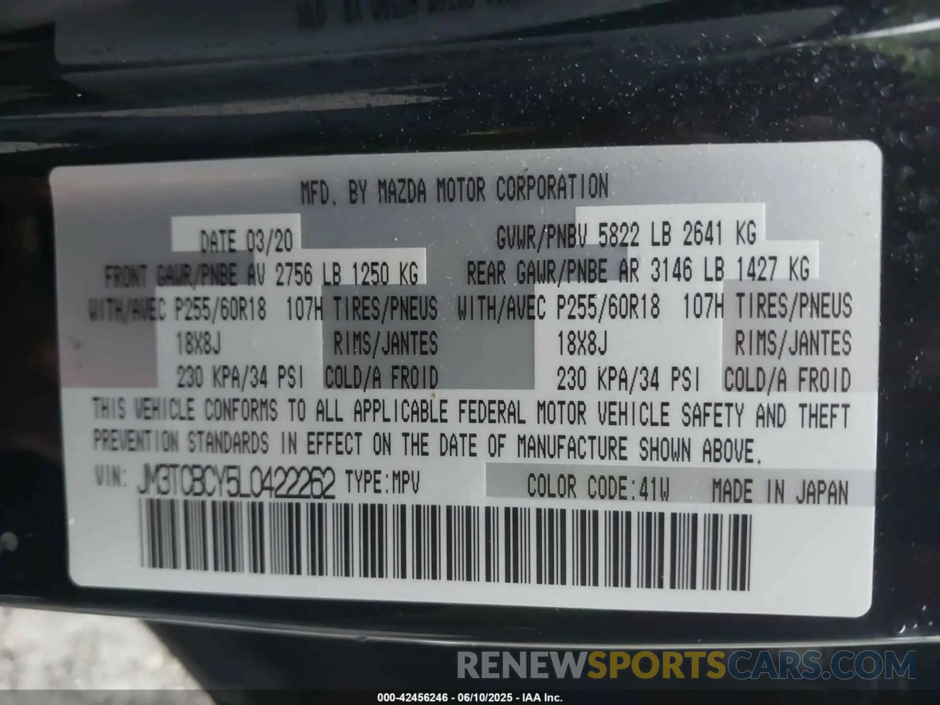 9 Photograph of a damaged car JM3TCBCY5L0422262 MAZDA CX-9 2020